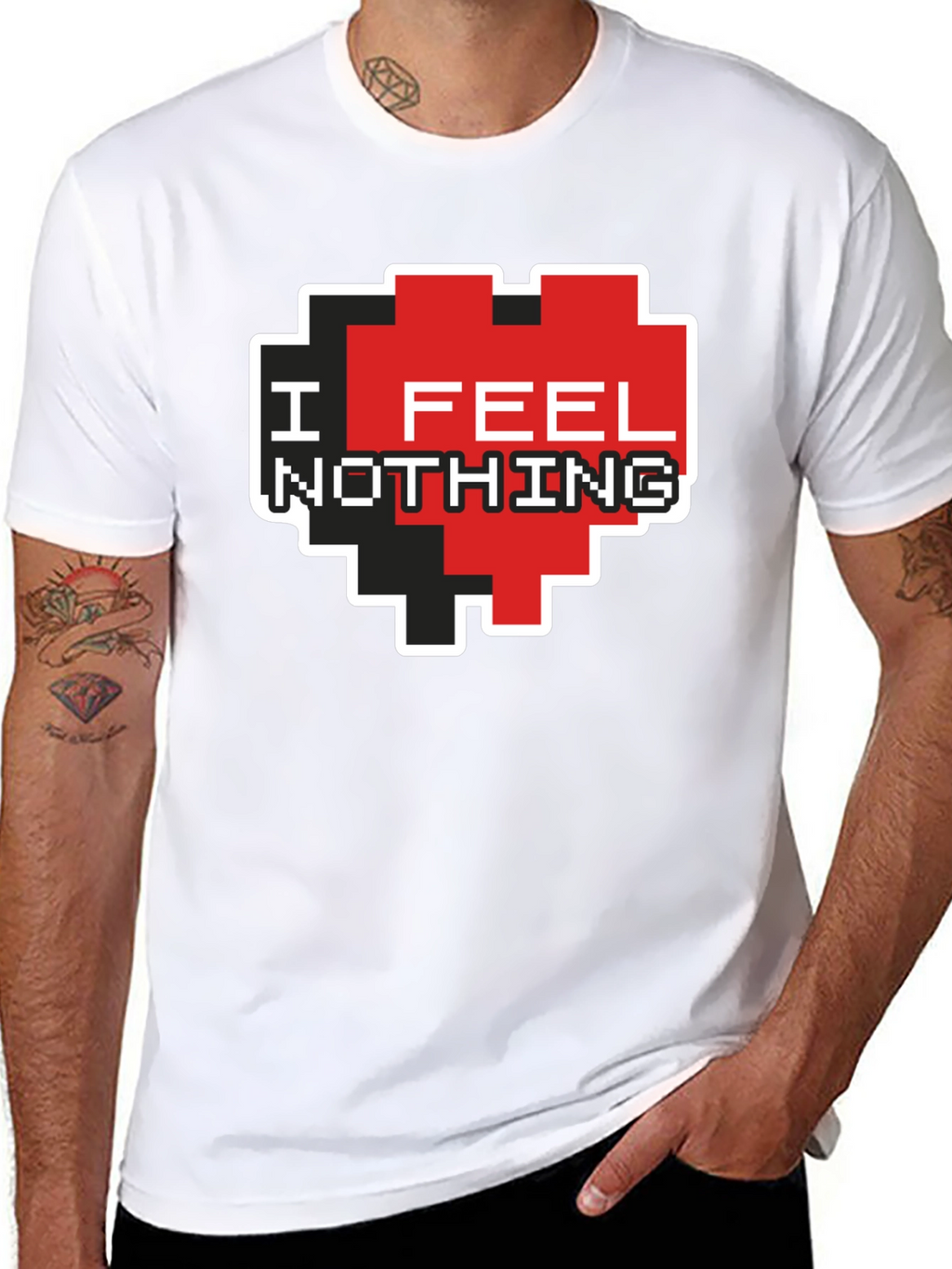 I Feel Nothing Pixel Heart T-Shirt - Black
