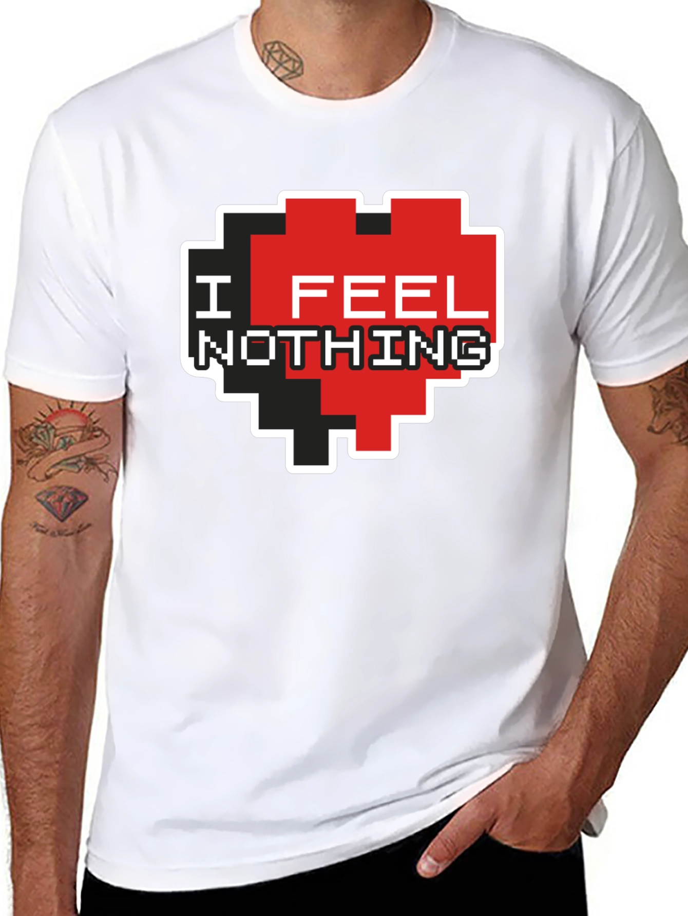 I Feel Nothing Pixel Heart T-Shirt - Black