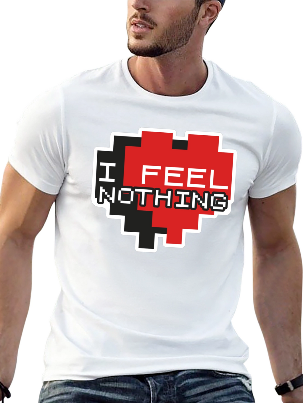 I Feel Nothing Pixel Heart T-Shirt - Black