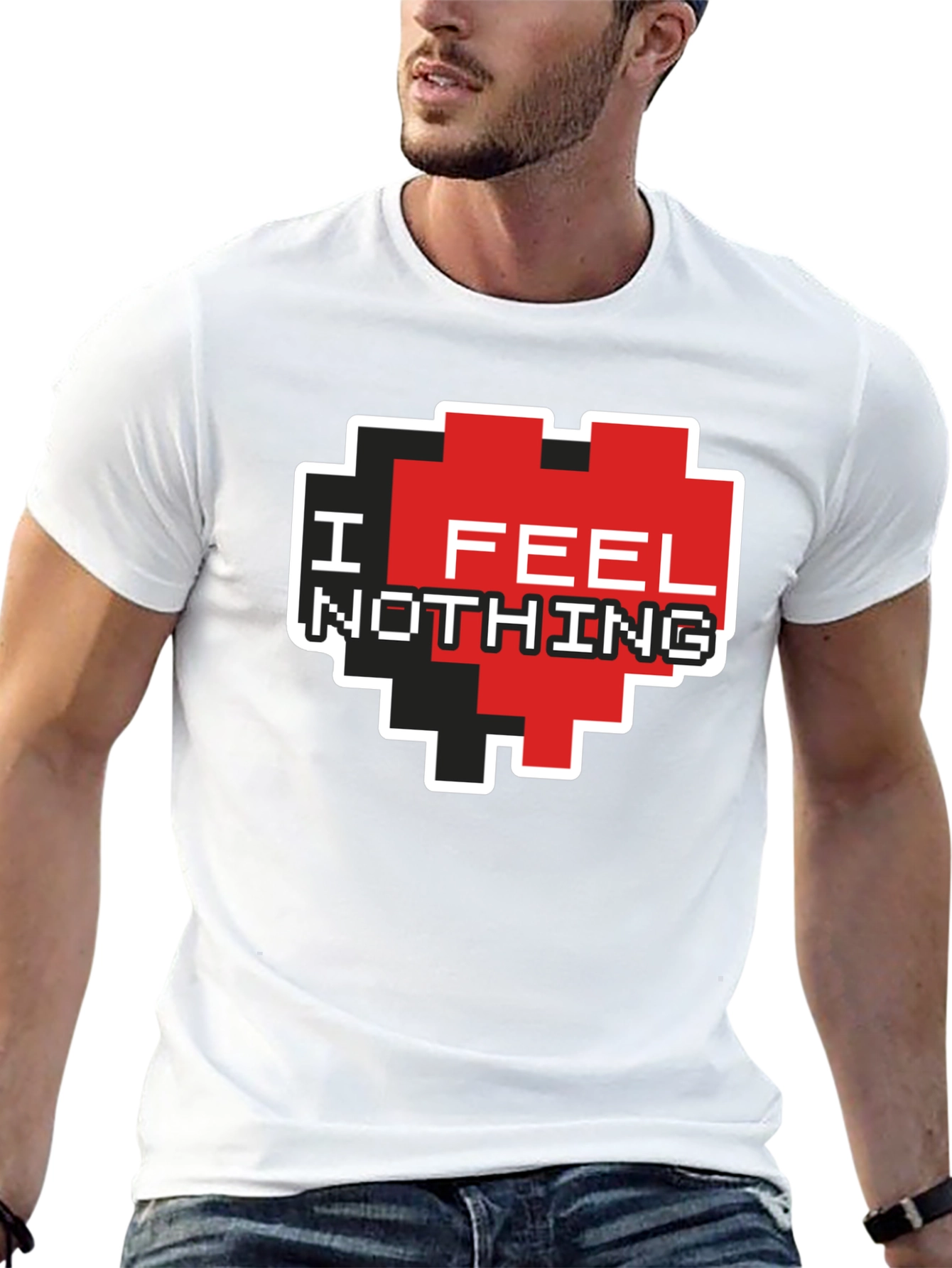I Feel Nothing Pixel Heart T-Shirt - Black