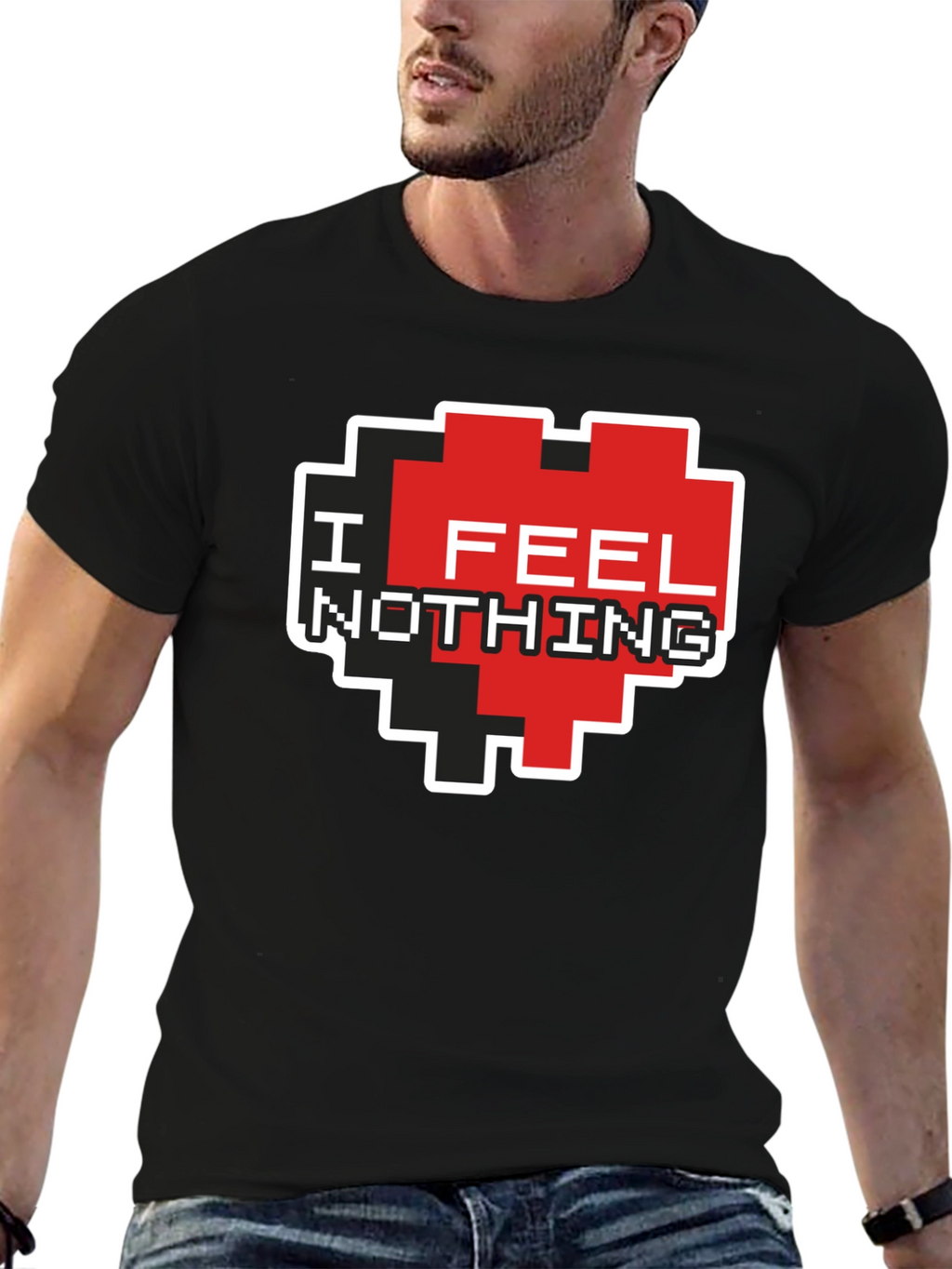I Feel Nothing Pixel Heart T-Shirt - Black