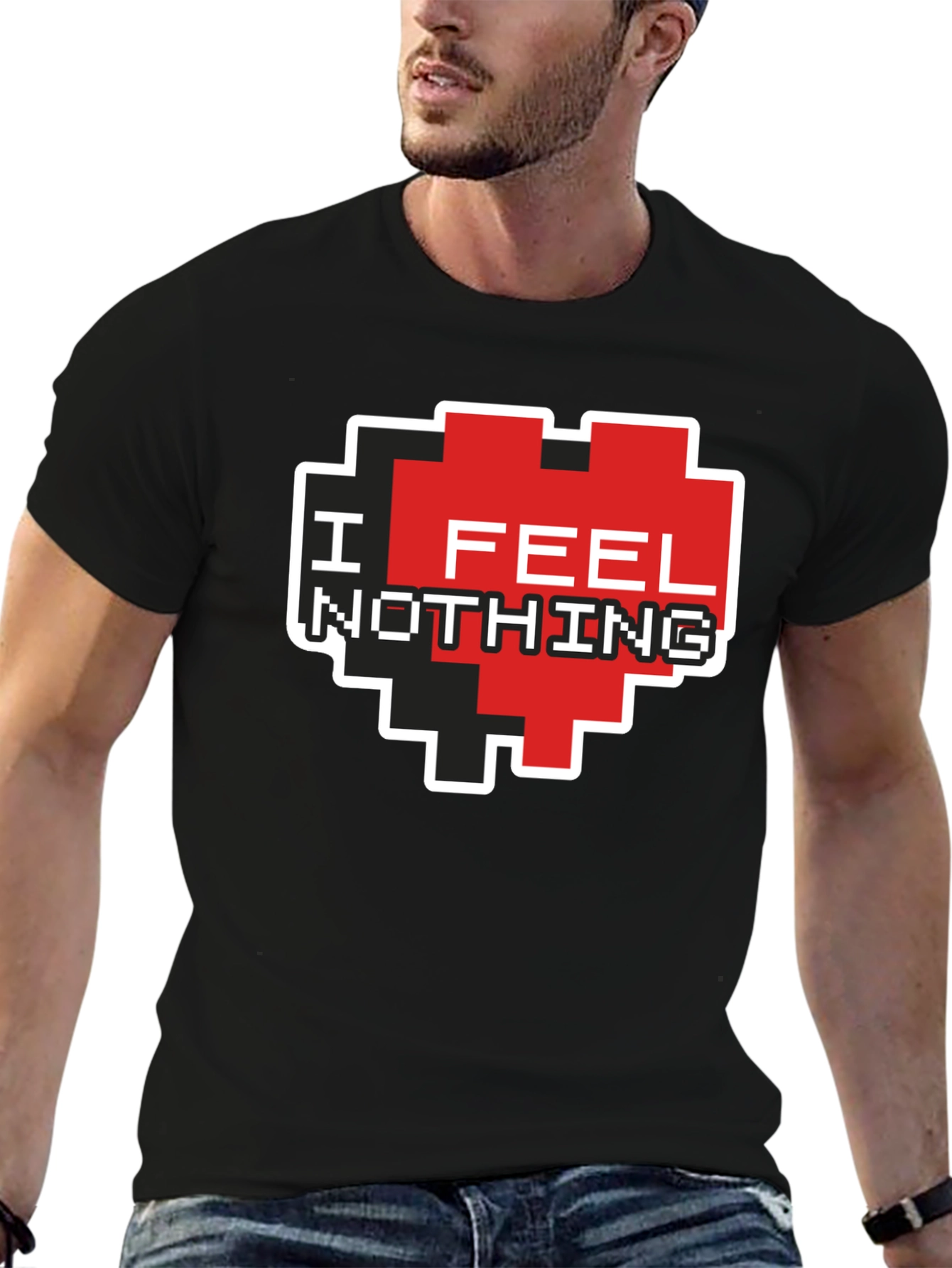I Feel Nothing Pixel Heart T-Shirt - Black