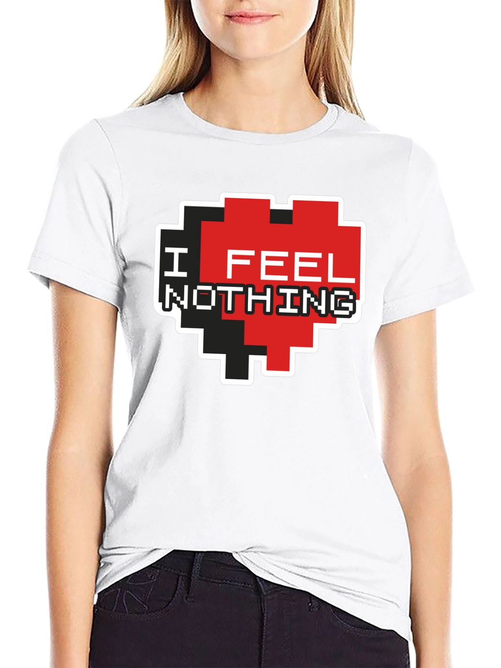 I Feel Nothing Pixel Heart T-Shirt - Black