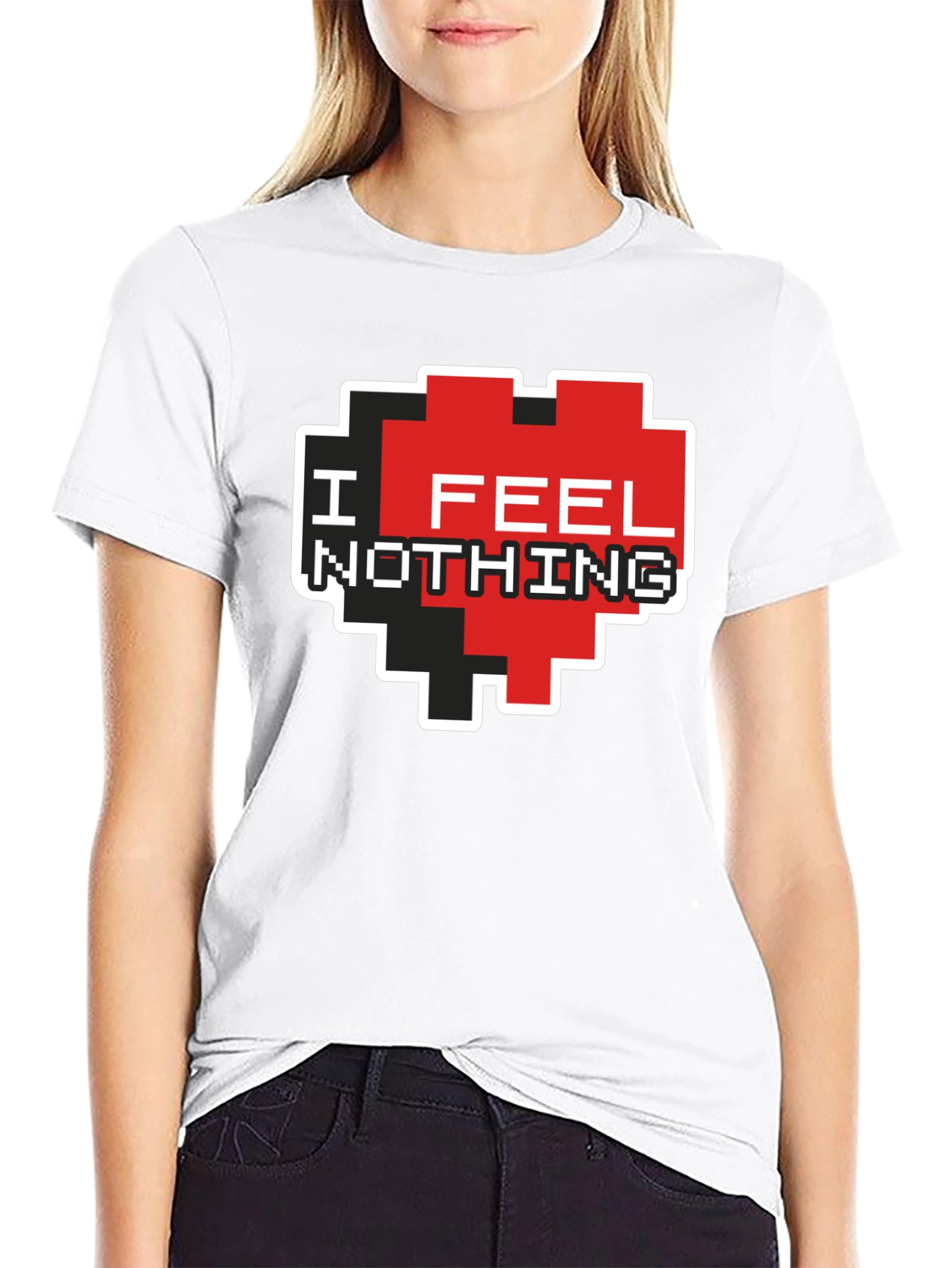 I Feel Nothing Pixel Heart T-Shirt - Black