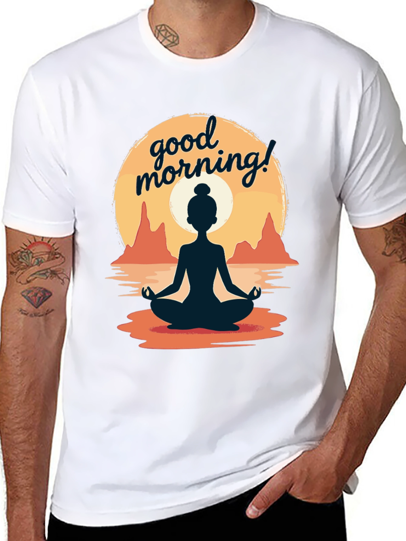 Good Morning Yoga T-Shirt - Meditating Sunrise Design