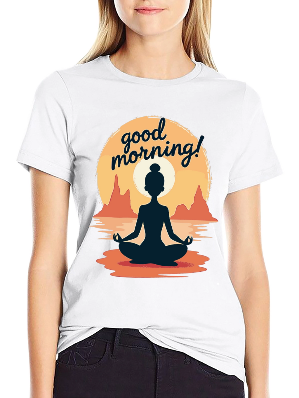 Good Morning Yoga T-Shirt - Meditating Sunrise Design