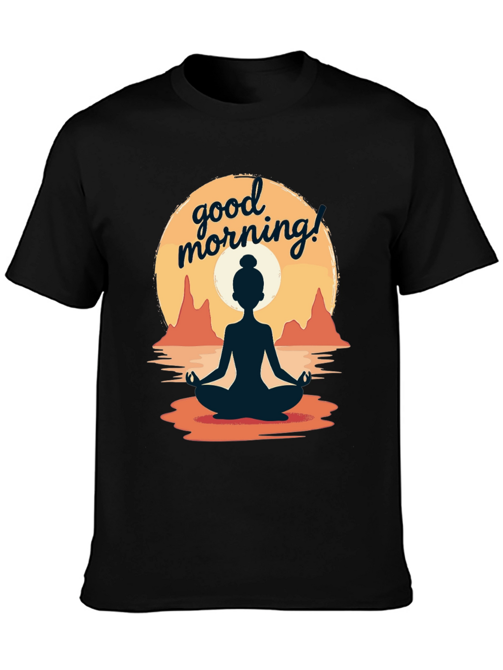Good Morning Yoga T-Shirt - Meditating Sunrise Design