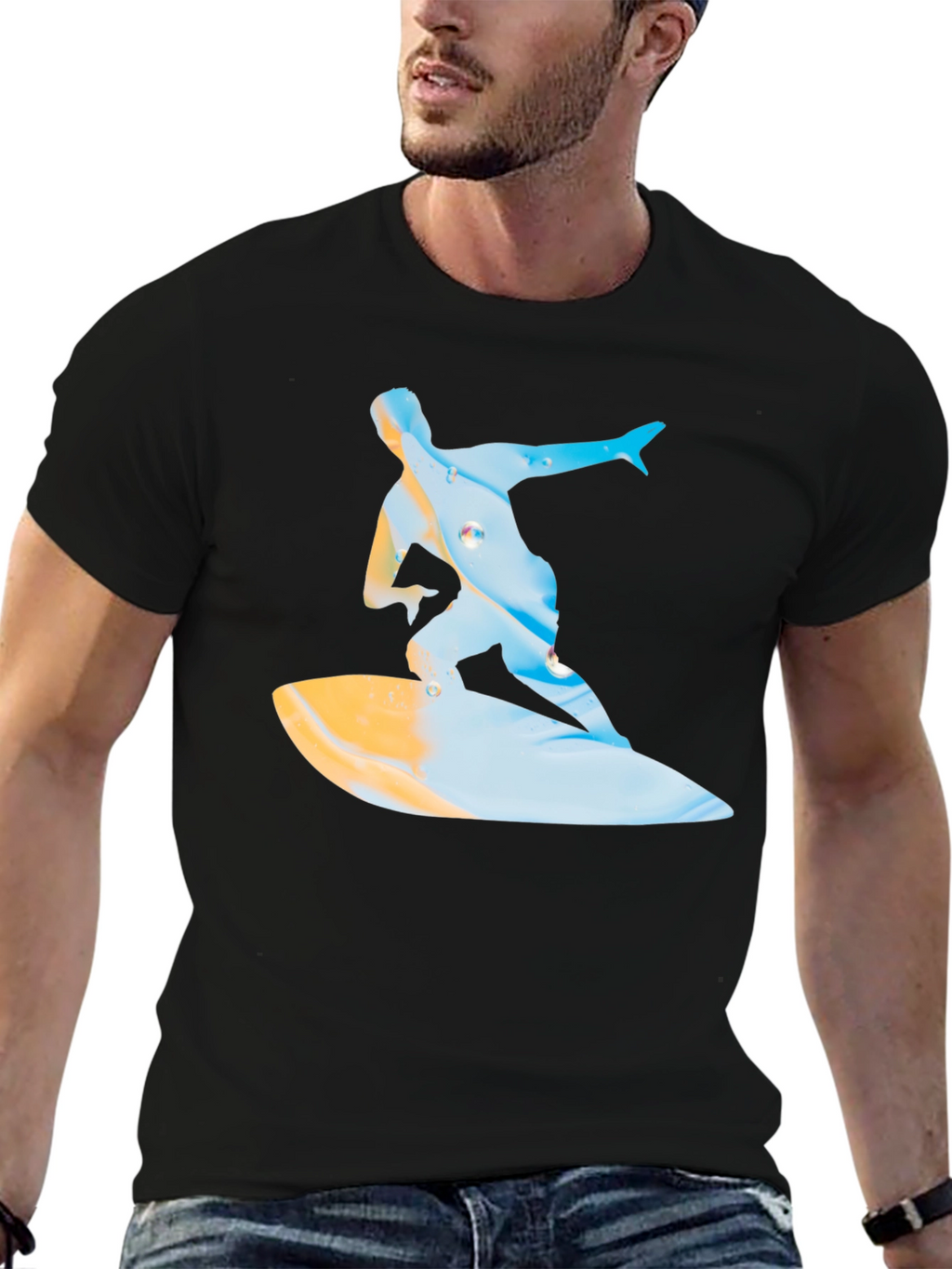 Surfing Graphic T-Shirt - Black Casual Tee