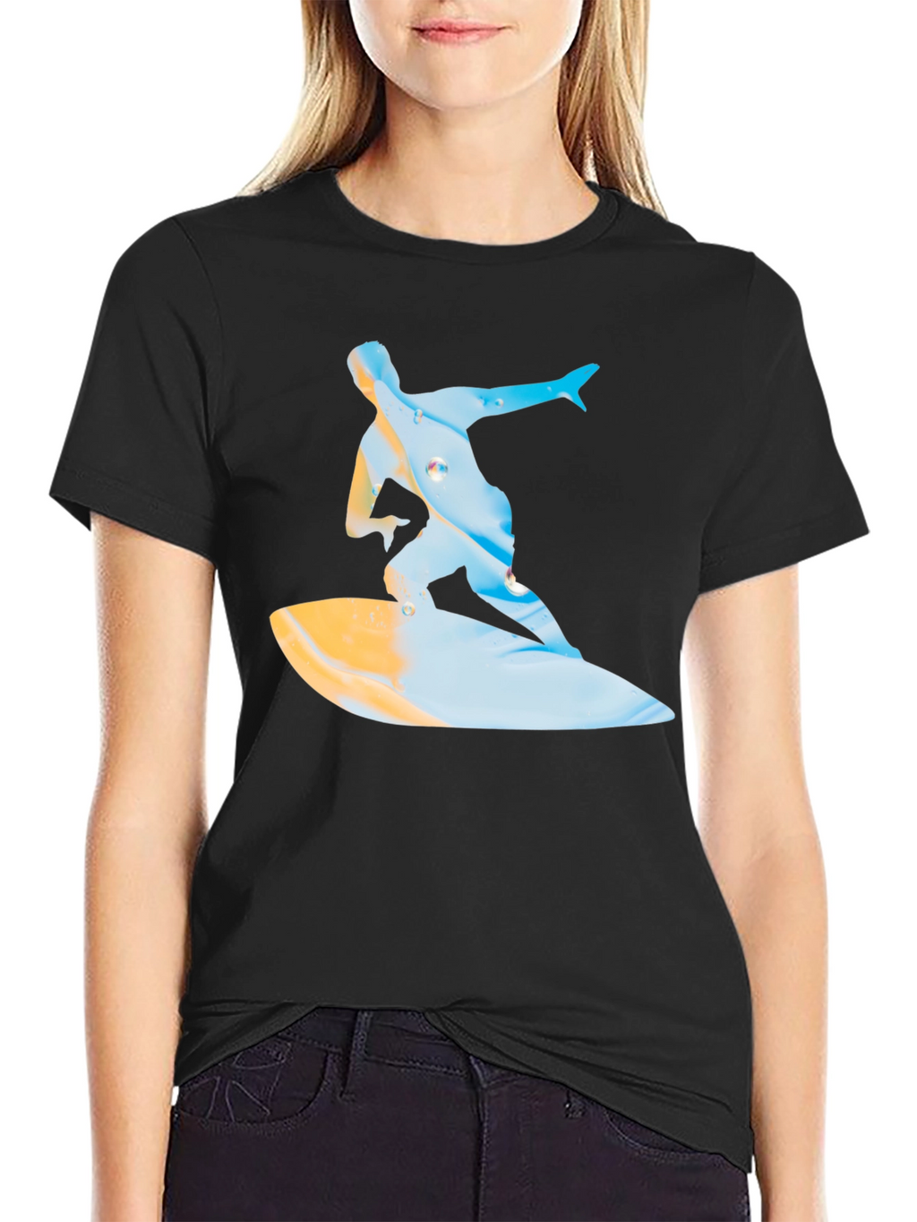 Surfing Graphic T-Shirt - Black Casual Tee