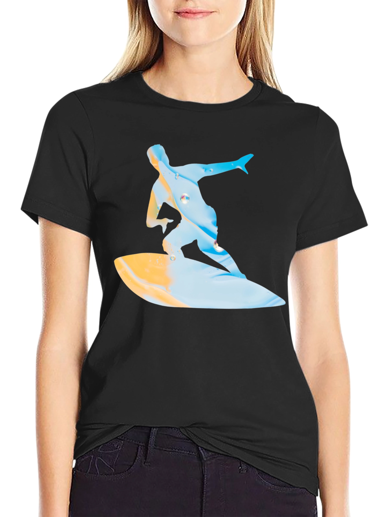 Surfing Graphic T-Shirt - Black Casual Tee