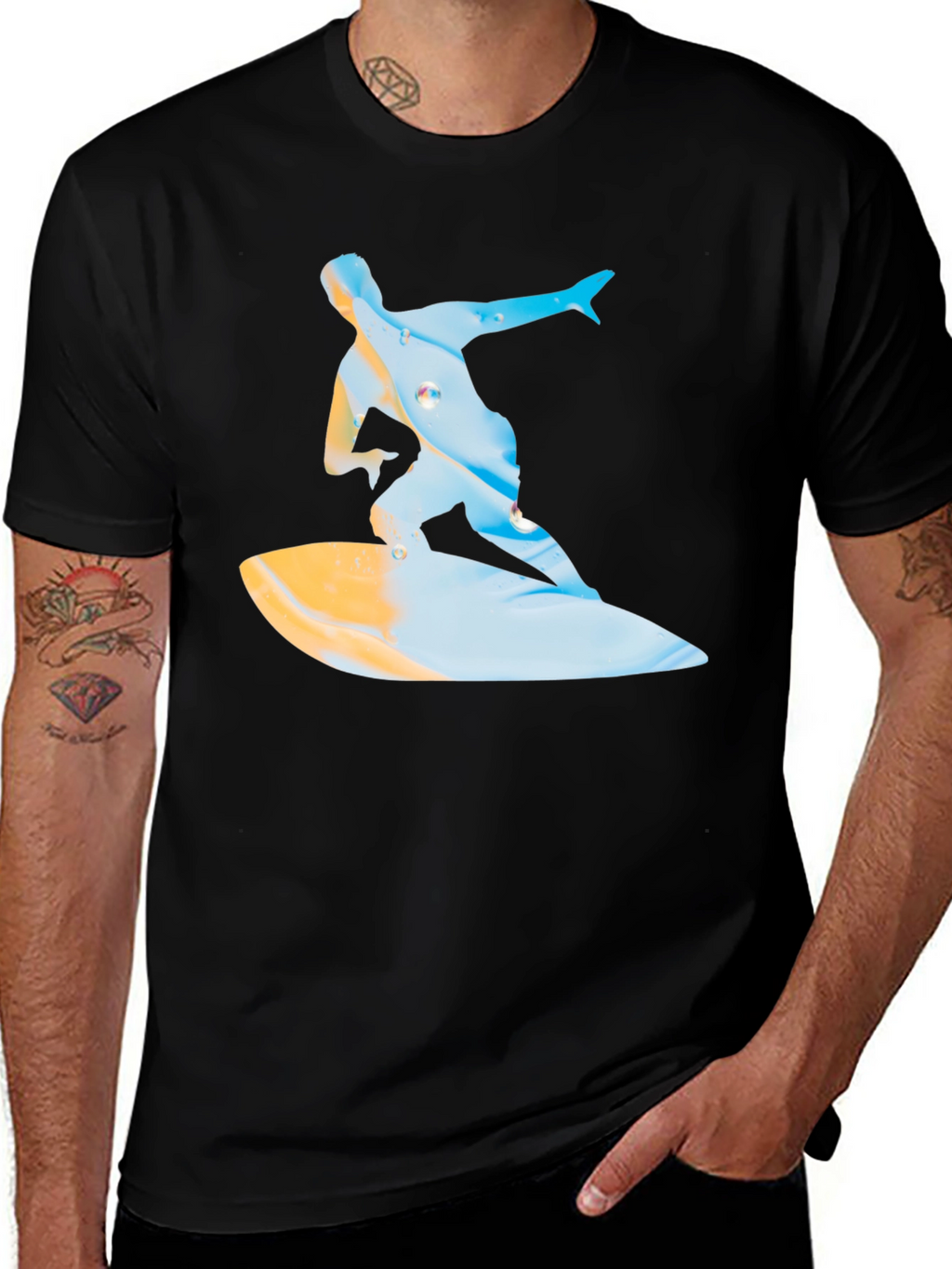 Surfing Graphic T-Shirt - Black Casual Tee