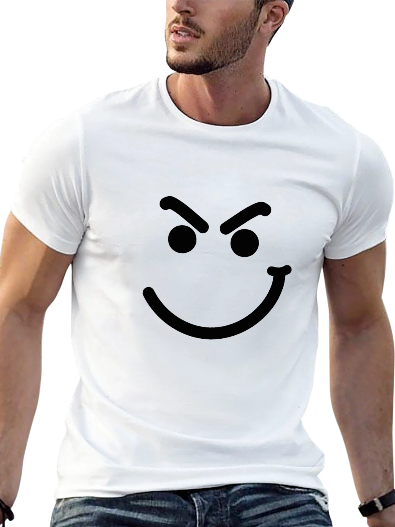 Smiley Graphic Print Mens Black T-Shirt