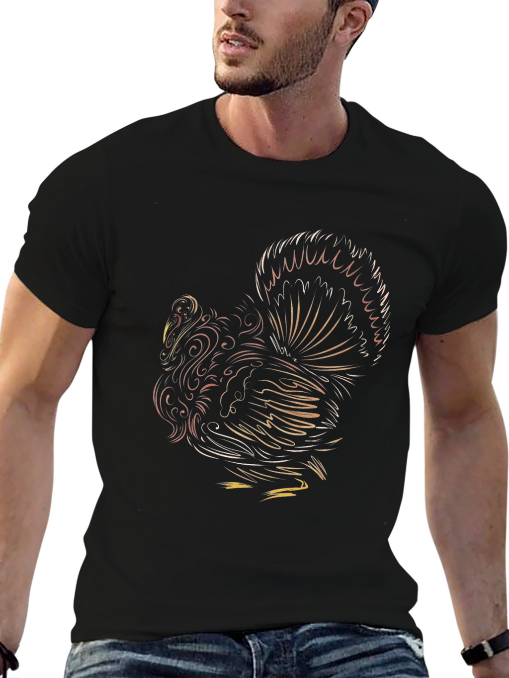 Stylized Rooster Graphic Tee - Black Cotton Comfort