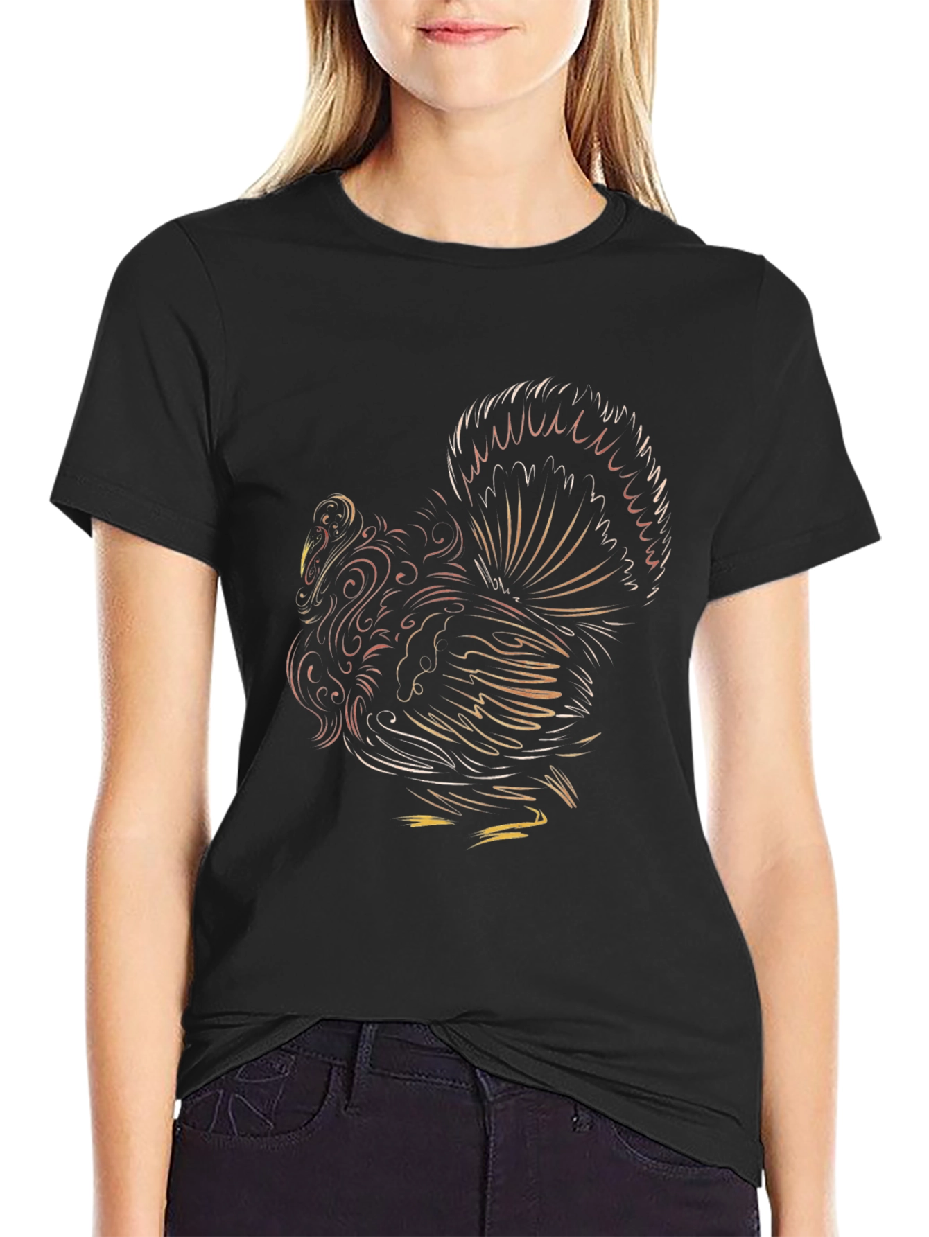 Stylized Rooster Graphic Tee - Black Cotton Comfort