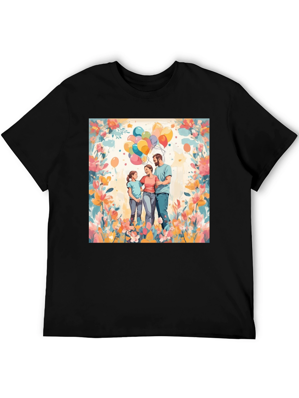 Family Balloon Art Black T-Shirt