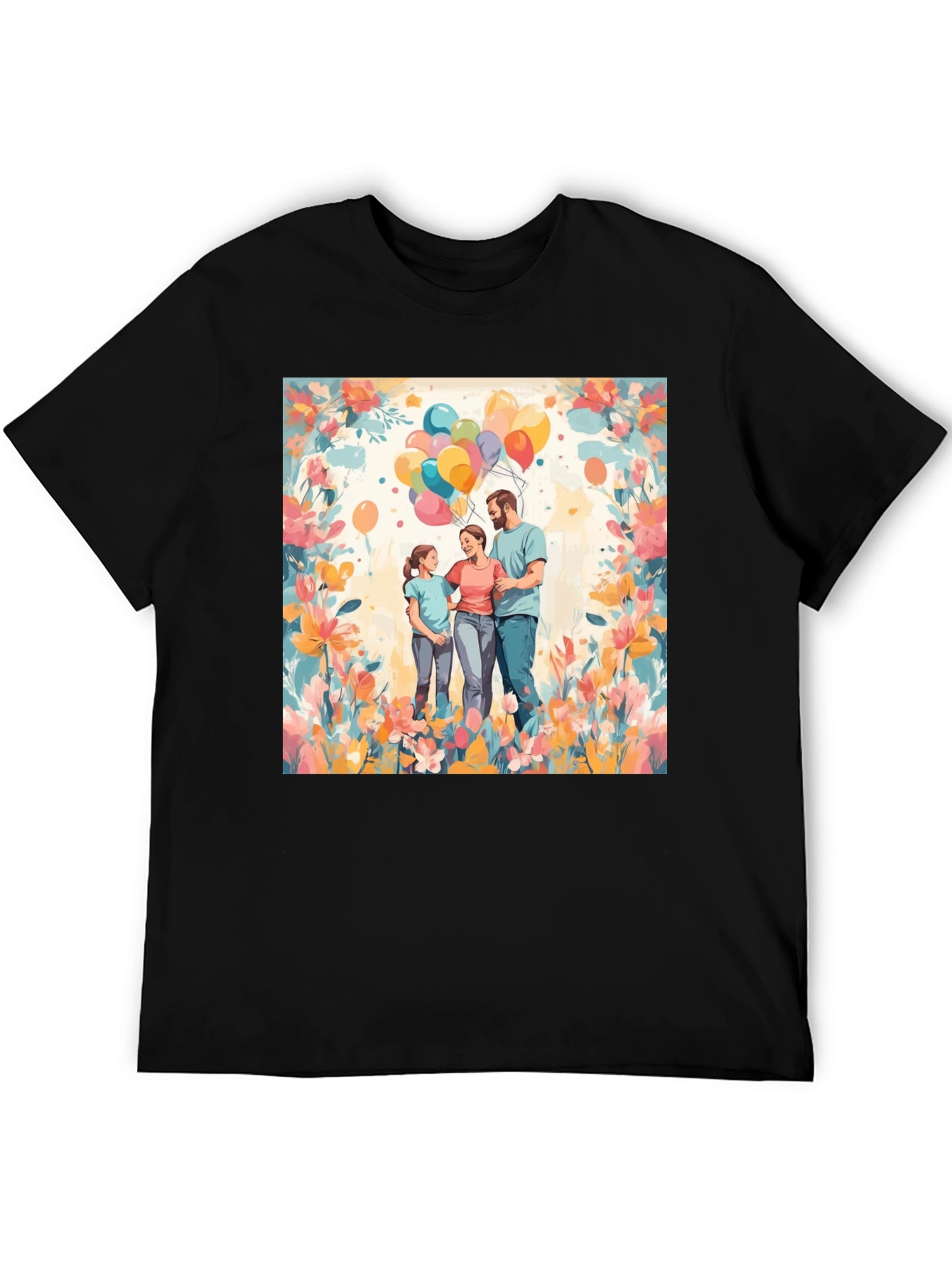 Family Balloon Art Black T-Shirt