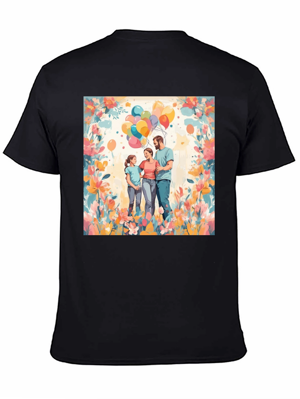 Family Balloon Art Black T-Shirt