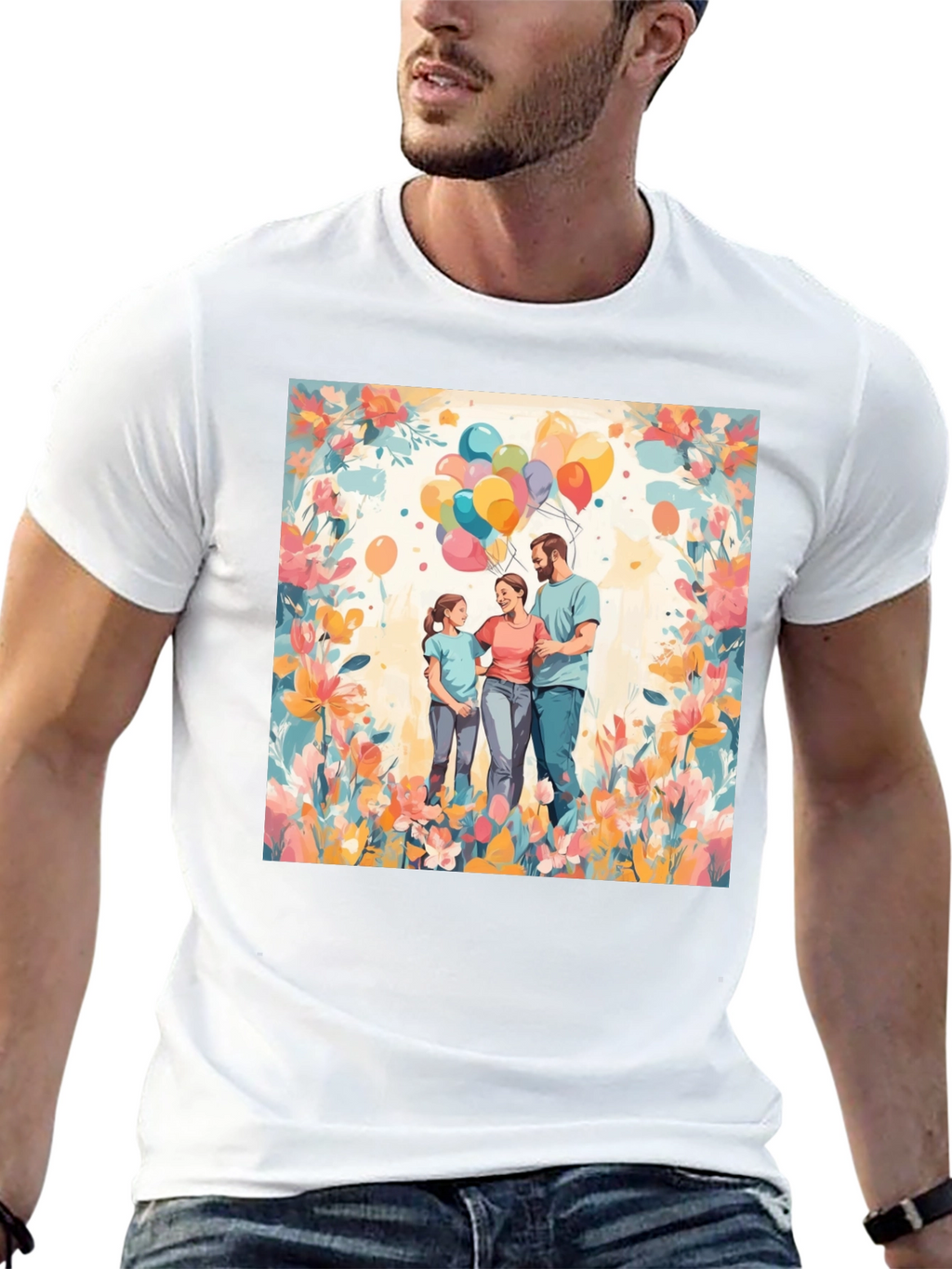 Family Balloon Art Black T-Shirt