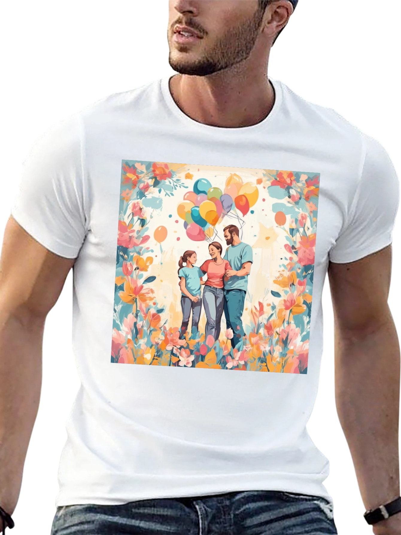 Family Balloon Art Black T-Shirt