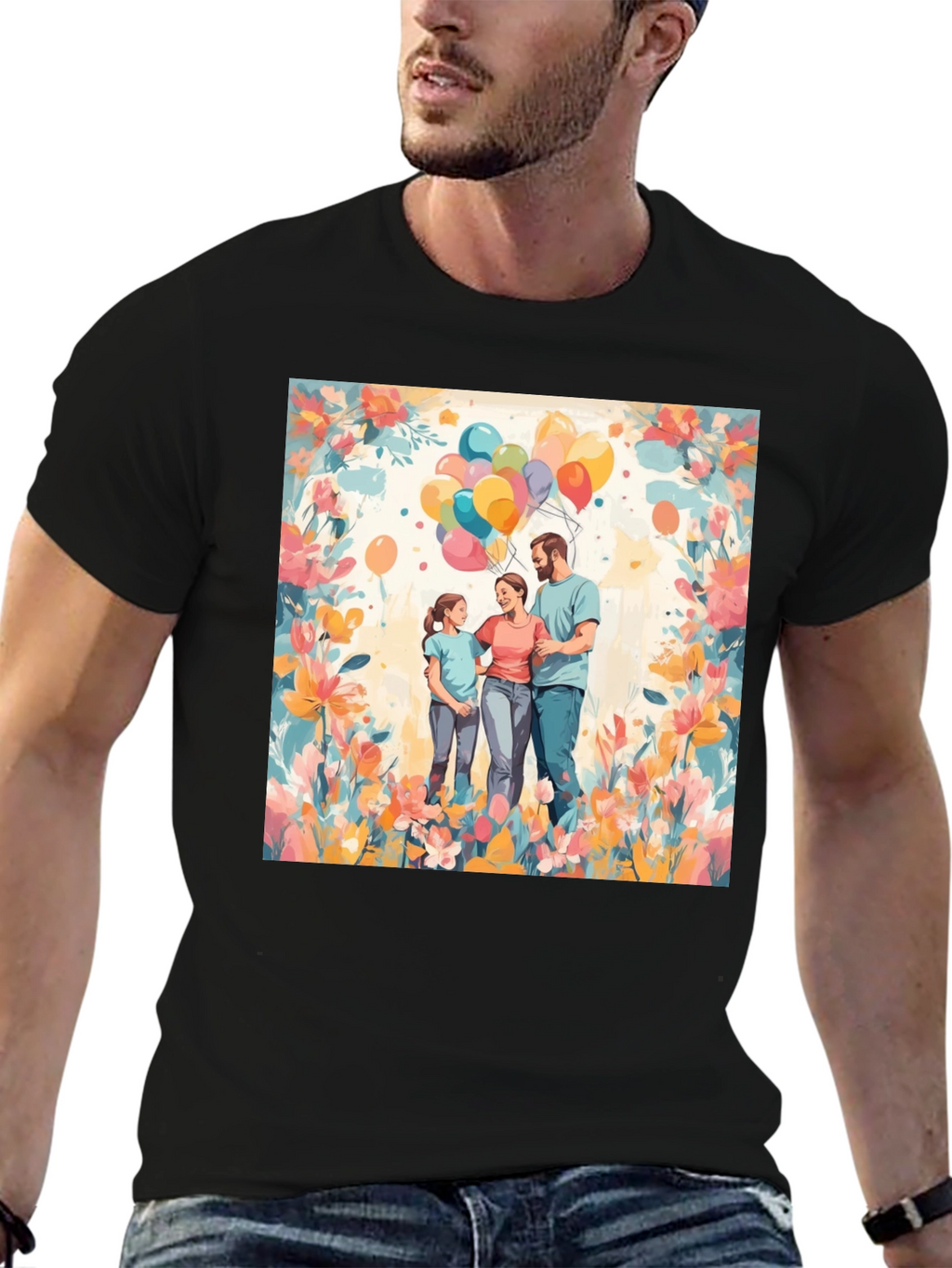 Family Balloon Art Black T-Shirt