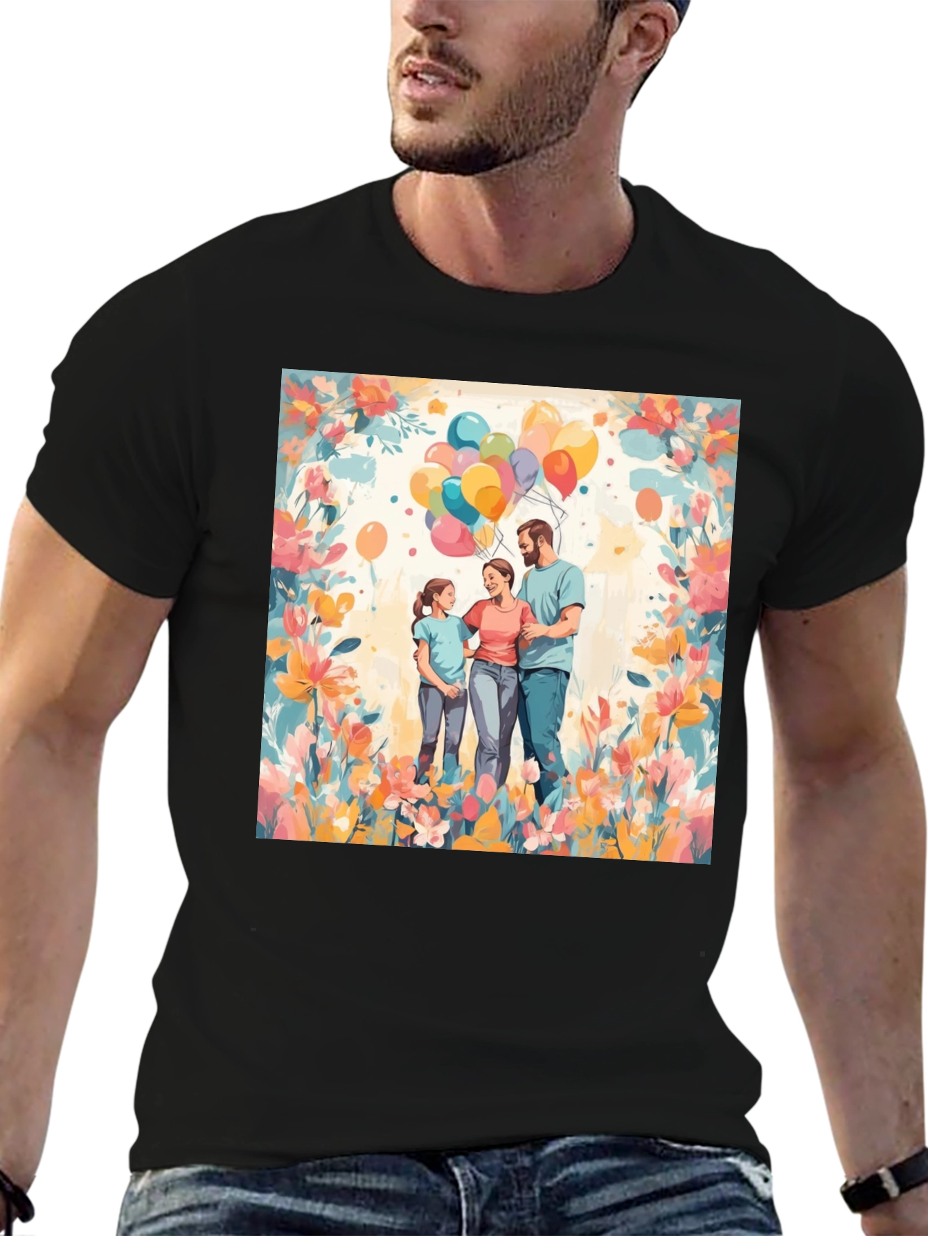 Family Balloon Art Black T-Shirt