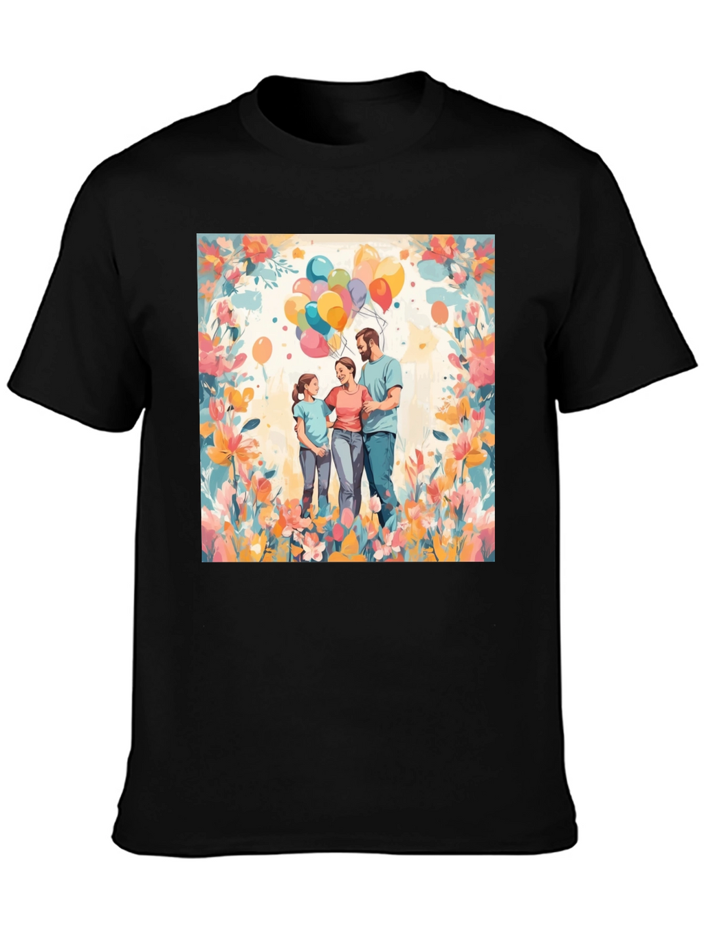 Family Balloon Art Black T-Shirt