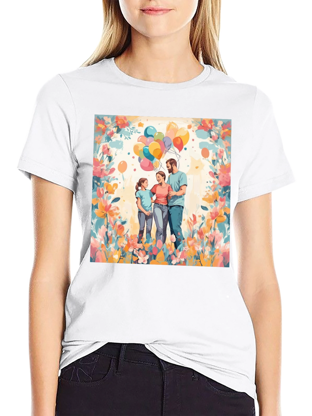 Family Balloon Art Black T-Shirt