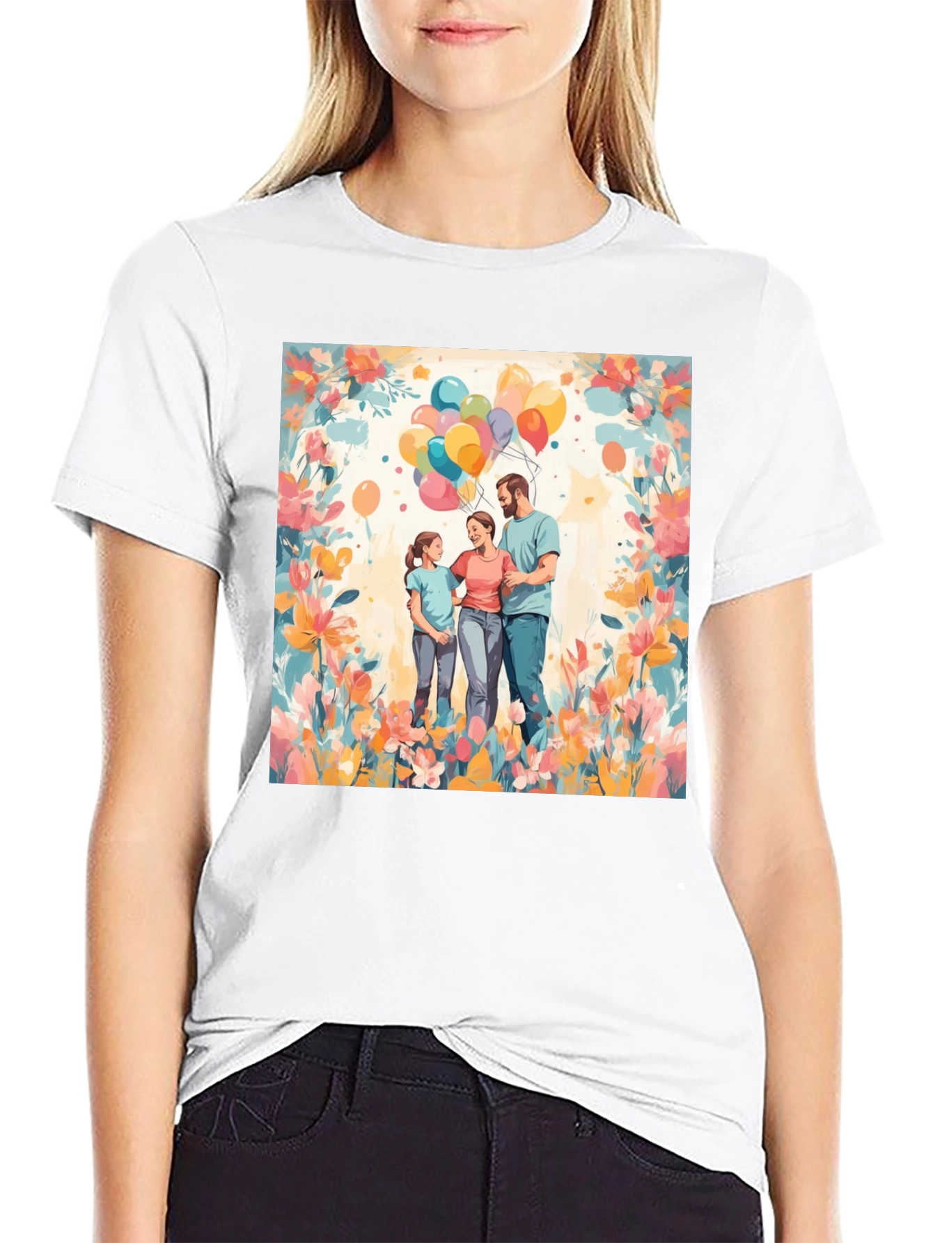 Family Balloon Art Black T-Shirt