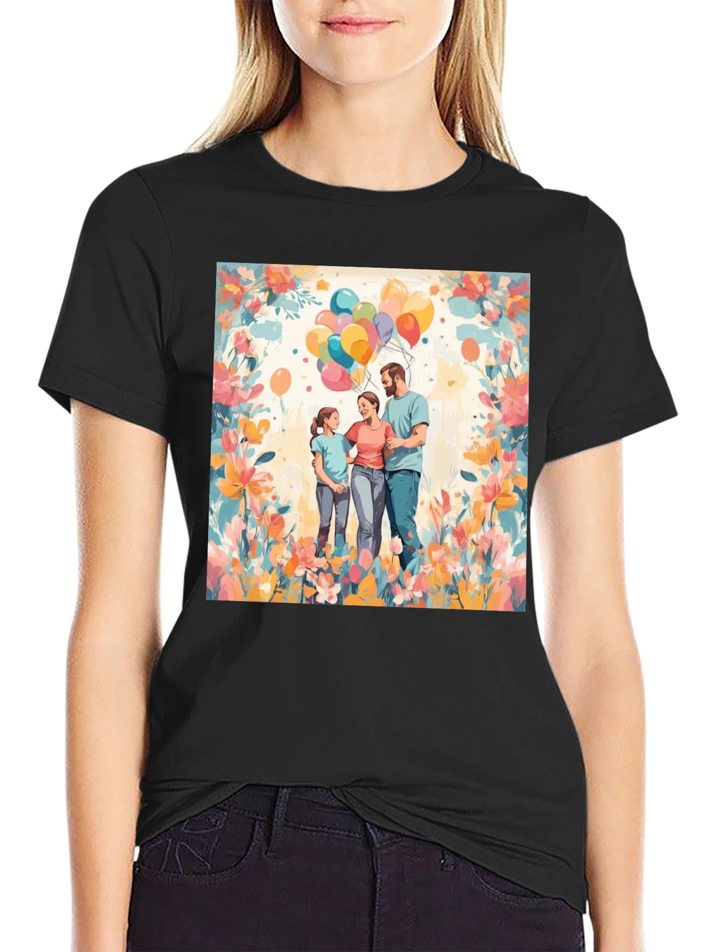 Family Balloon Art Black T-Shirt