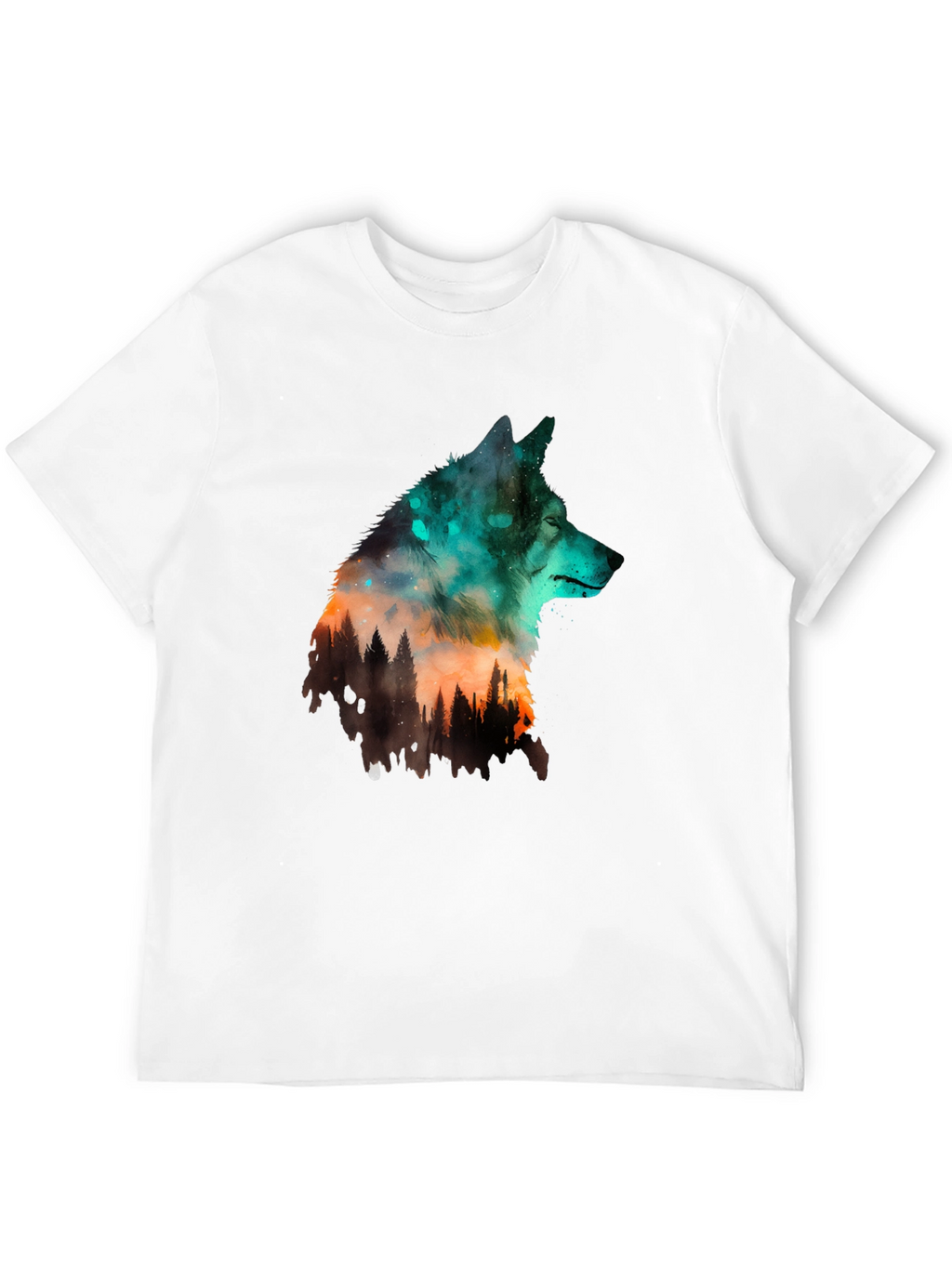 Wolf Forest Graphic Print Black T-Shirt