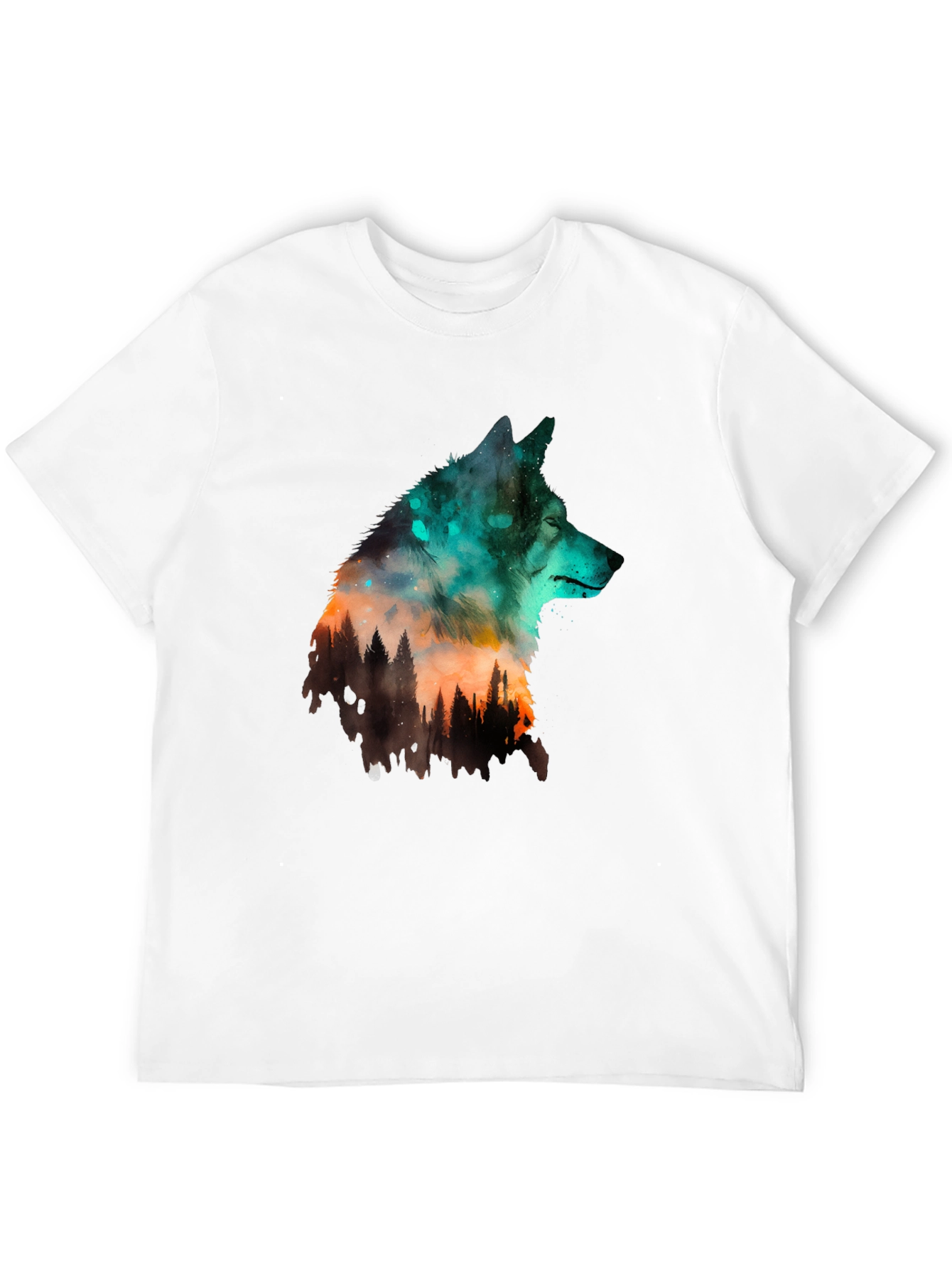 Wolf Forest Graphic Print Black T-Shirt