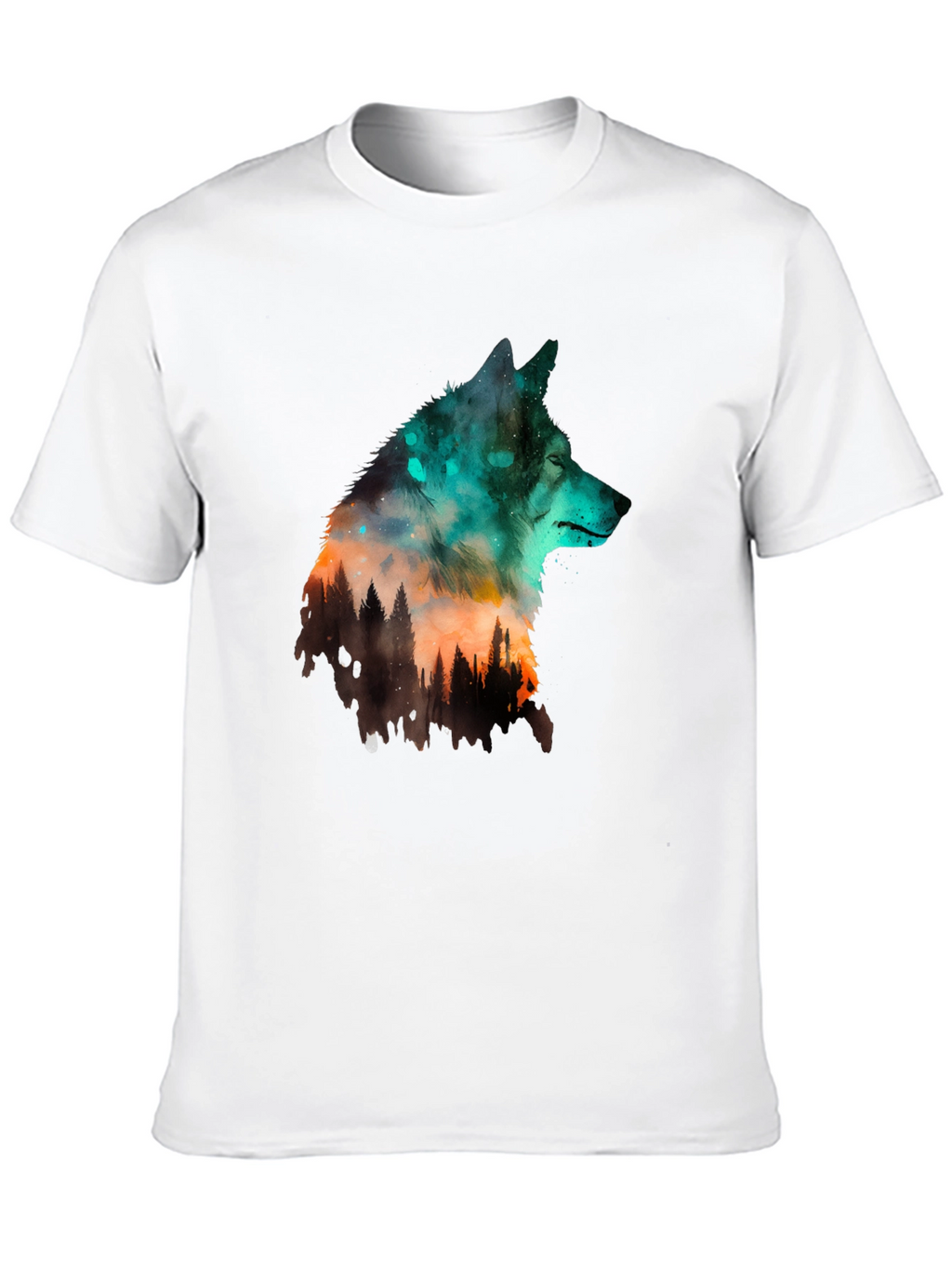 Wolf Forest Graphic Print Black T-Shirt