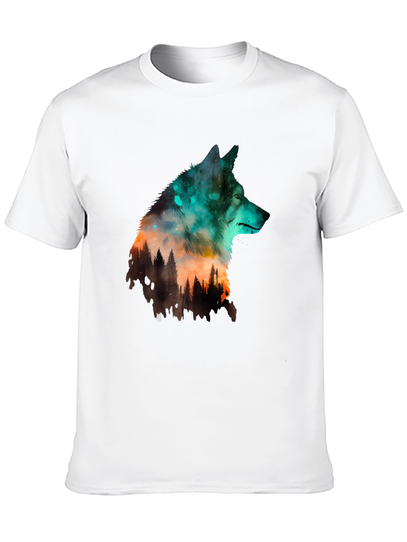 Wolf Forest Graphic Print Black T-Shirt
