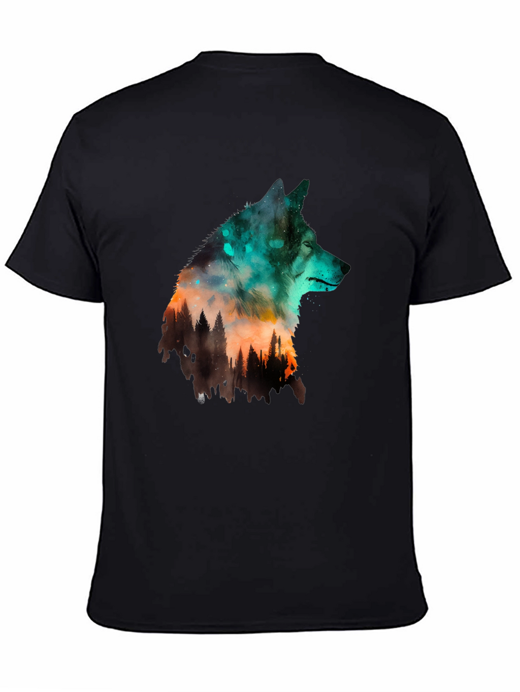 Wolf Forest Graphic Print Black T-Shirt