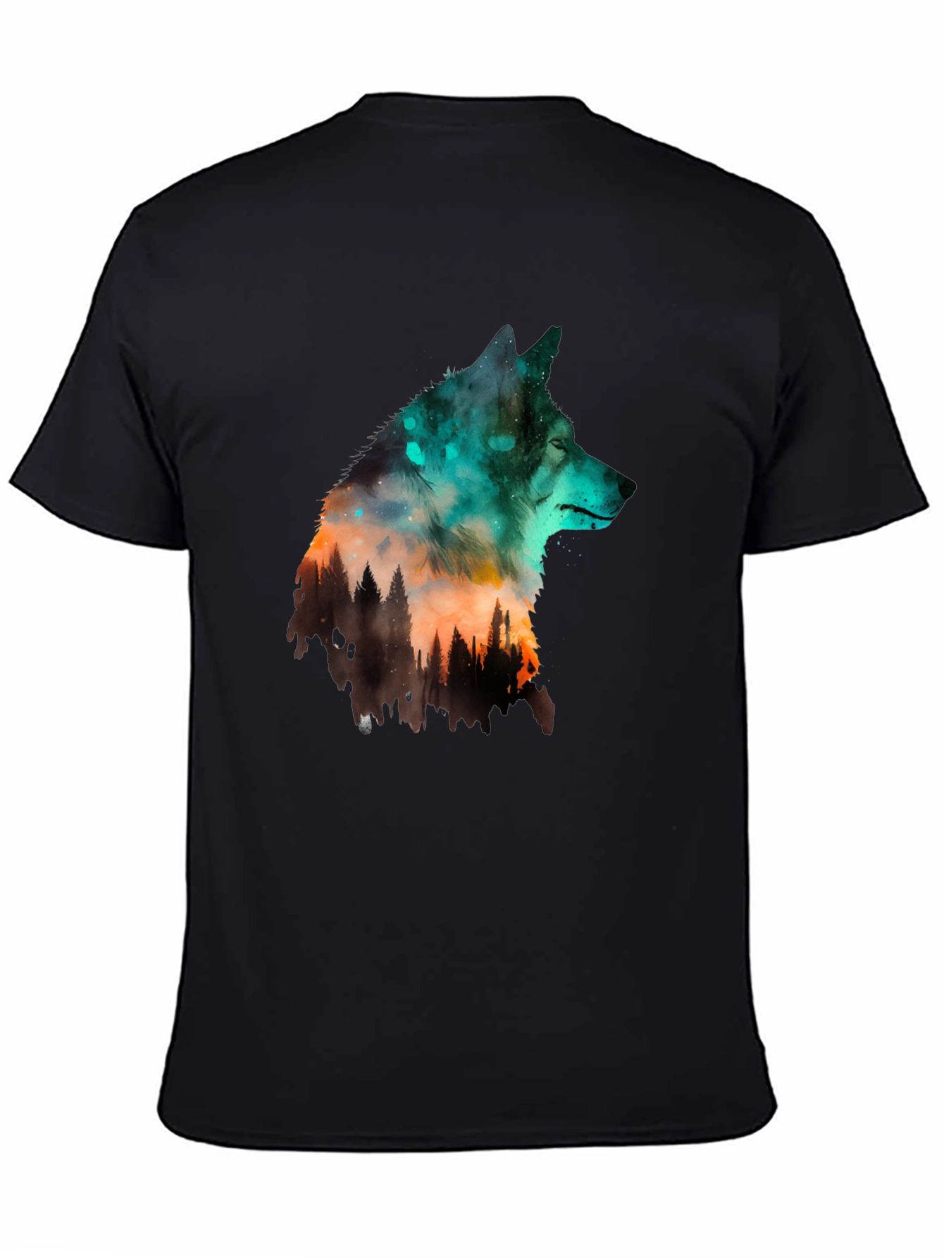 Wolf Forest Graphic Print Black T-Shirt