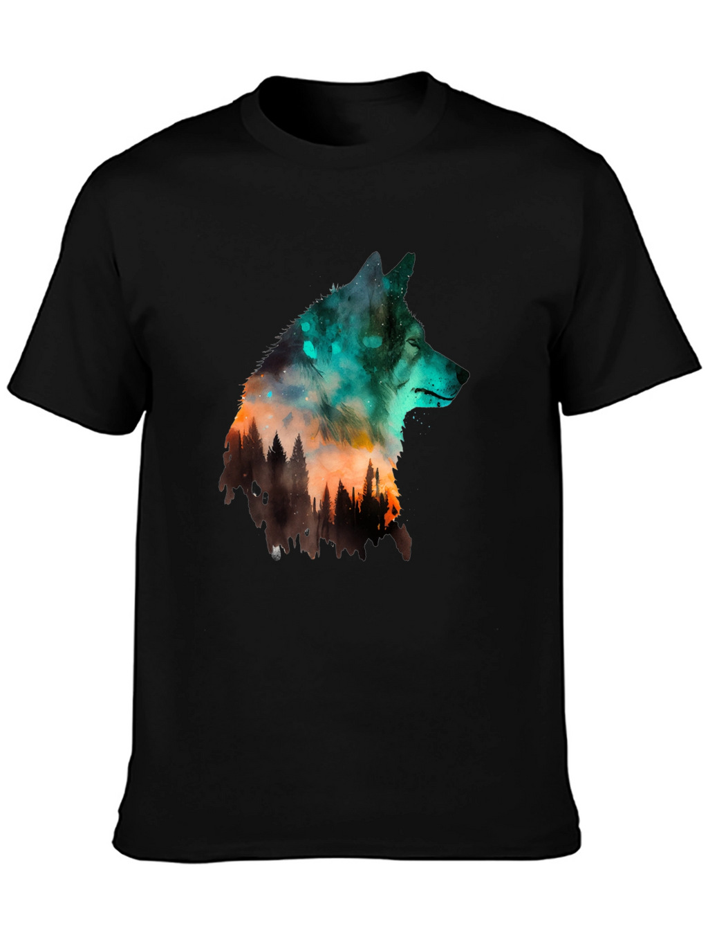 Wolf Forest Graphic Print Black T-Shirt