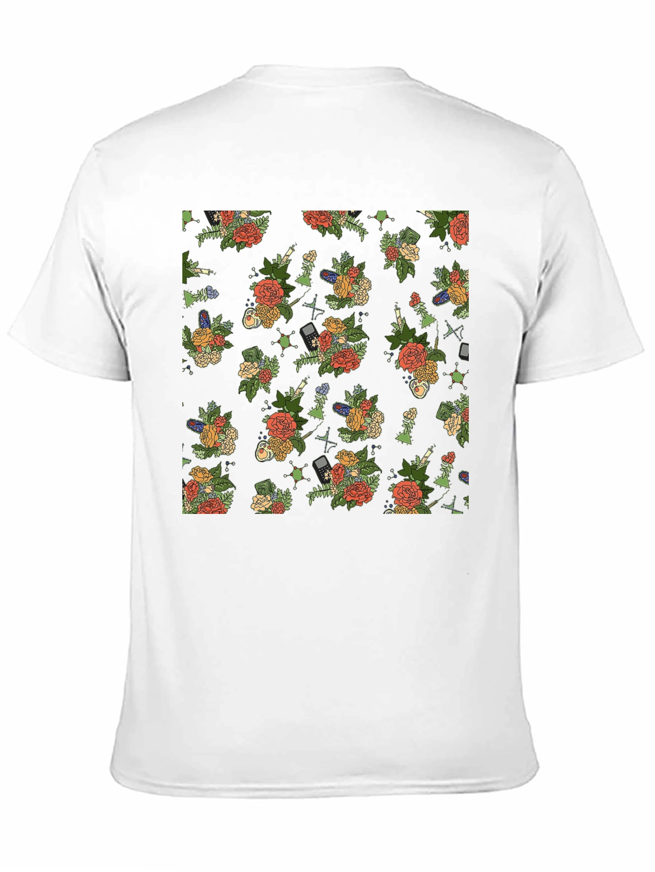 Floral & Tech Patterned Black T-Shirt