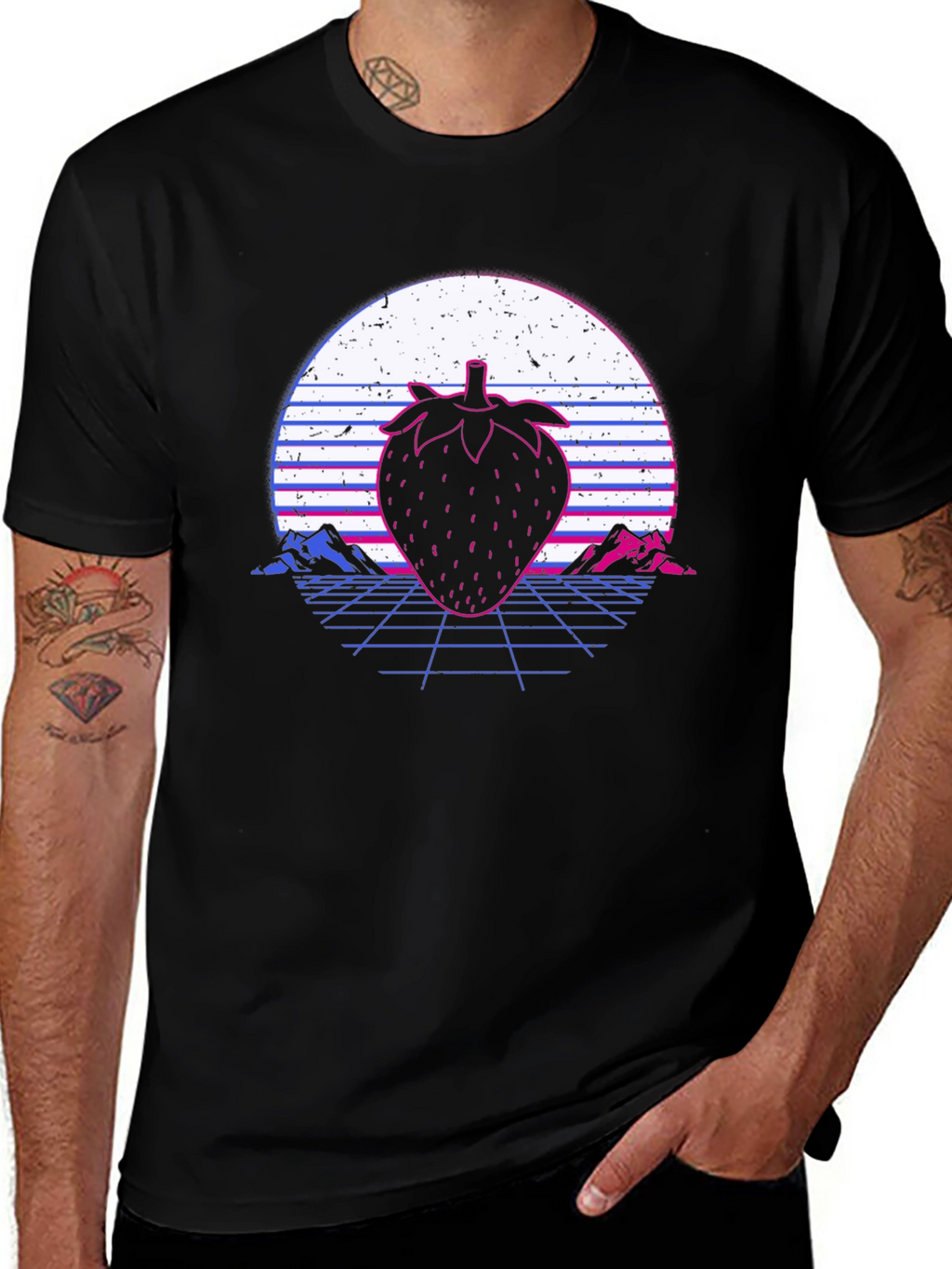 Retro Strawberry Graphic Tee - Synthwave T-Shirt