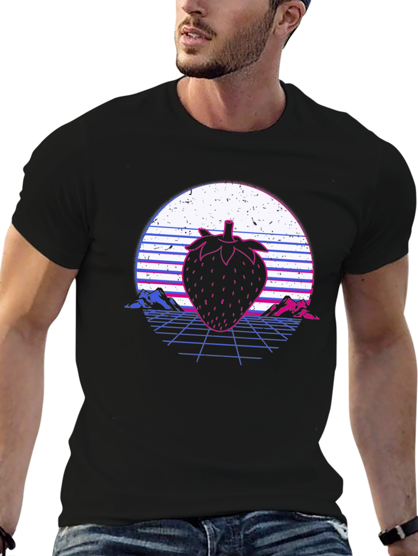 Retro Strawberry Graphic Tee - Synthwave T-Shirt