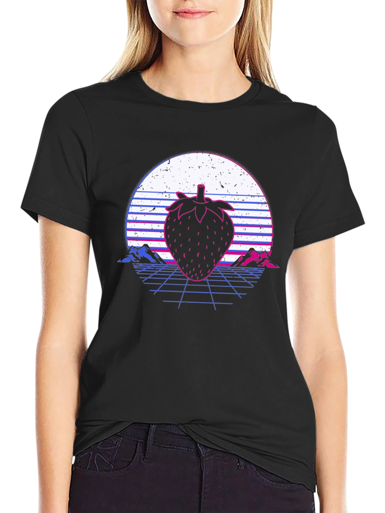 Retro Strawberry Graphic Tee - Synthwave T-Shirt
