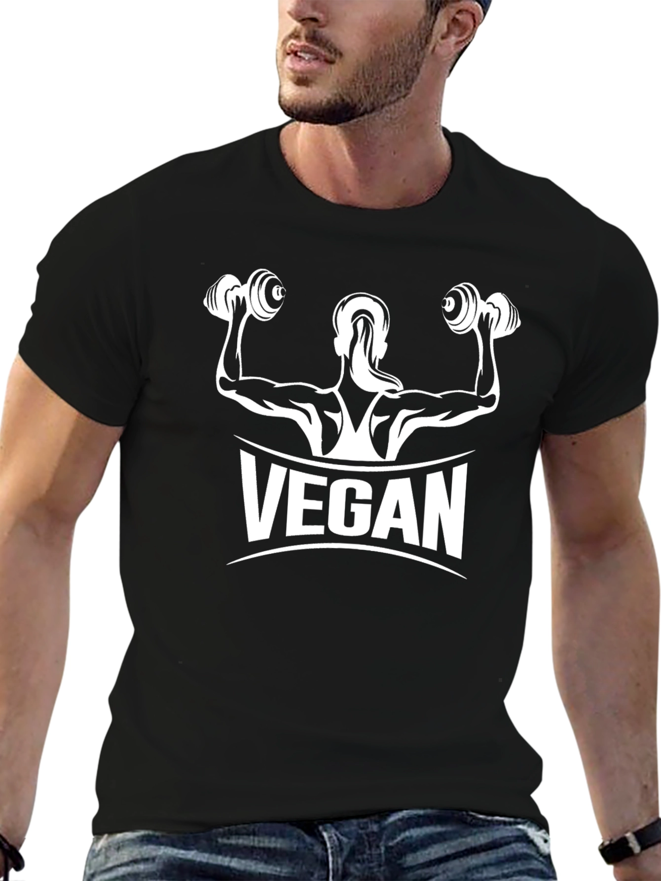 Vegan Muscle Tee - Black Cotton Fitness Shirt
