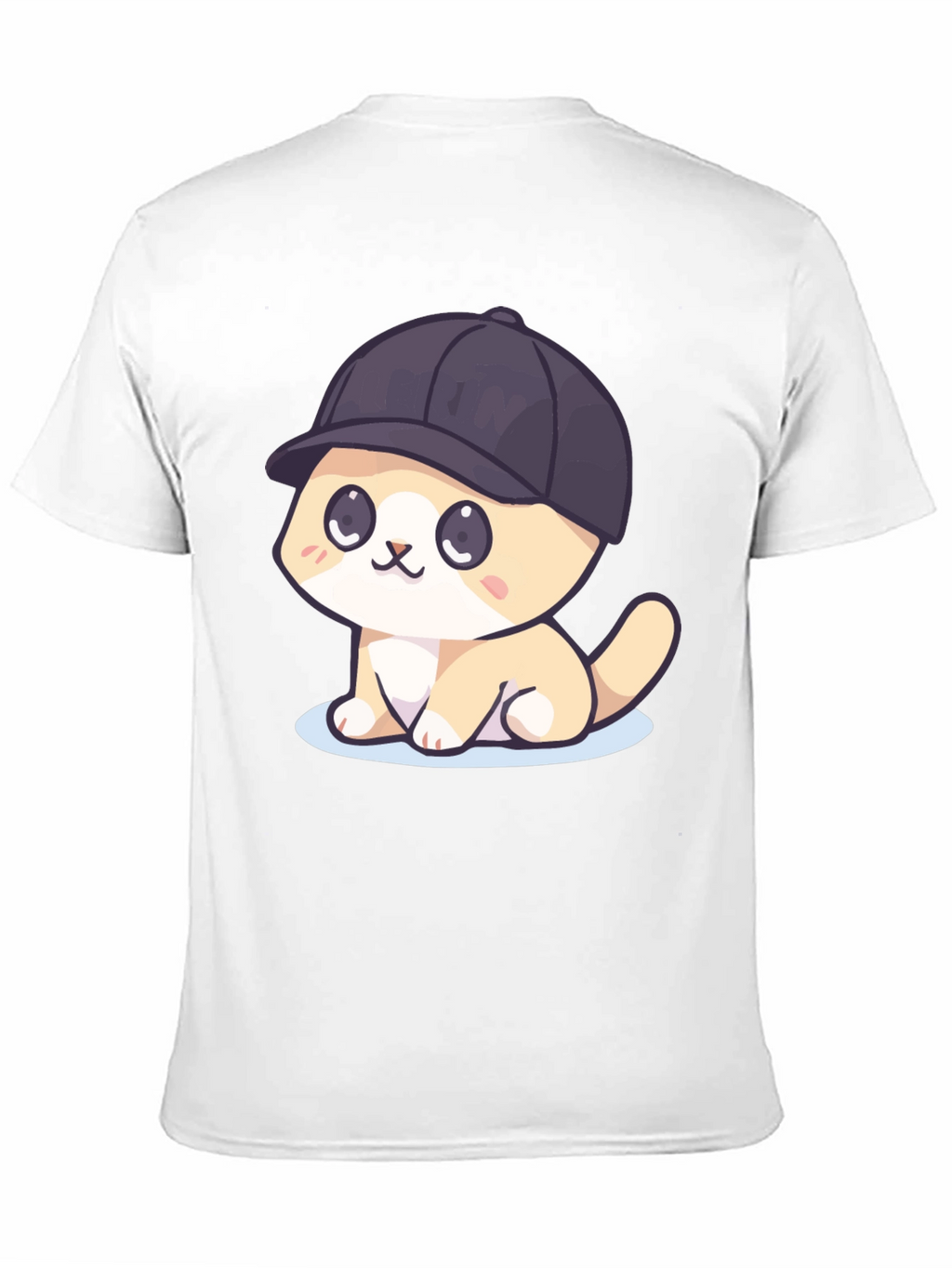 Cute Cartoon Cat in Hat Black T-Shirt
