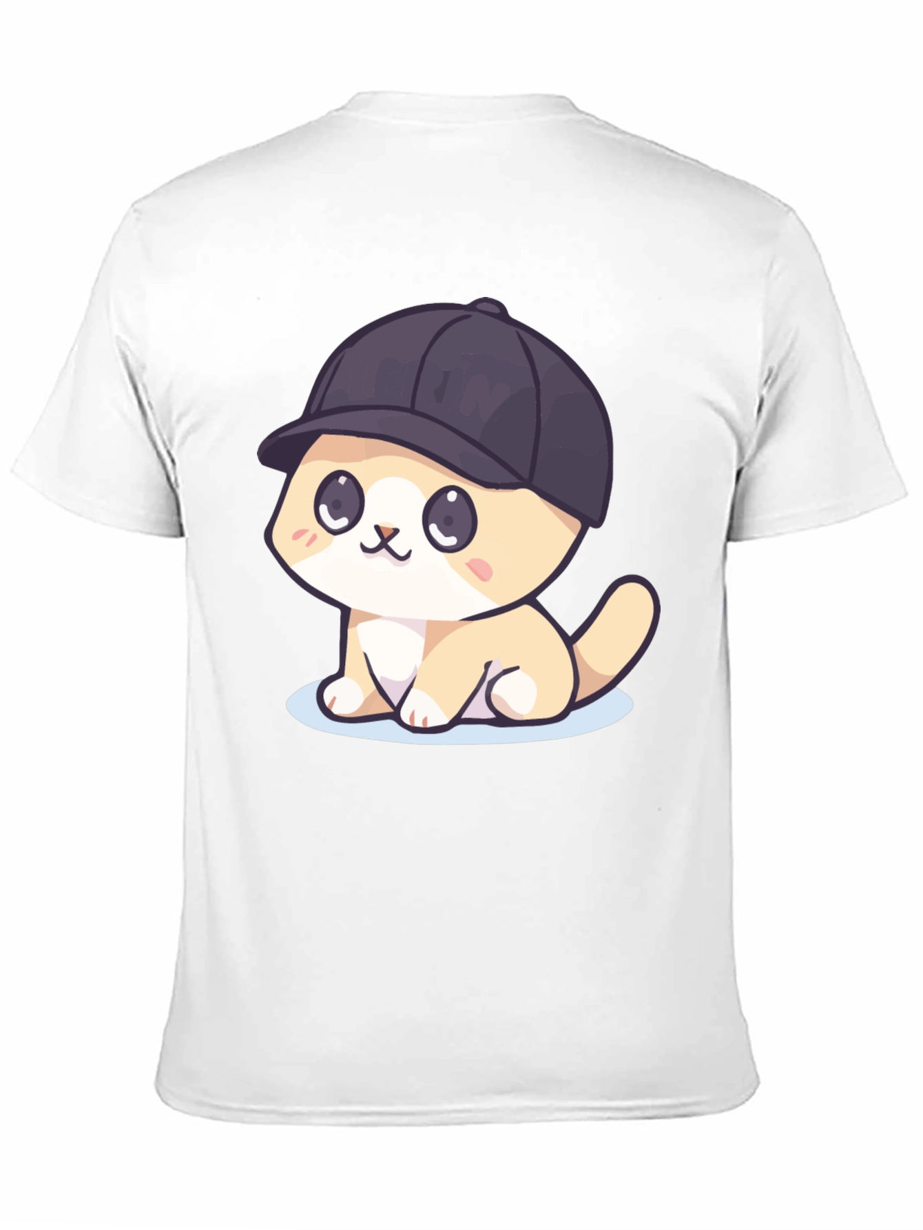 Cute Cartoon Cat in Hat Black T-Shirt