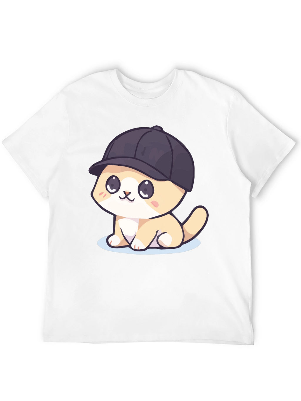 Cute Cartoon Cat in Hat Black T-Shirt