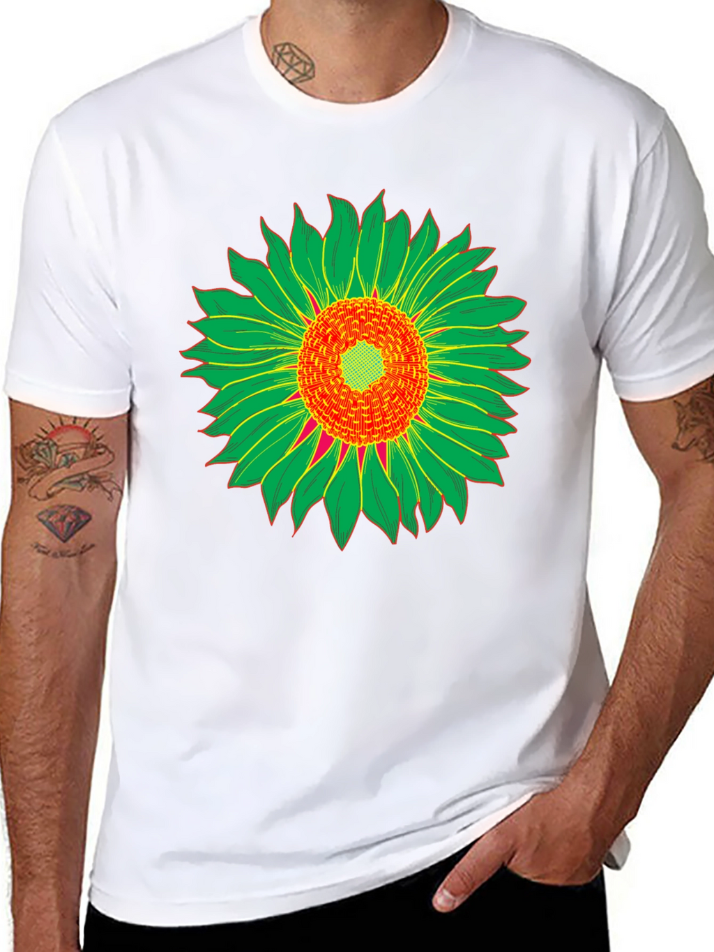 Black T-Shirt with Sunflower Graphic Print