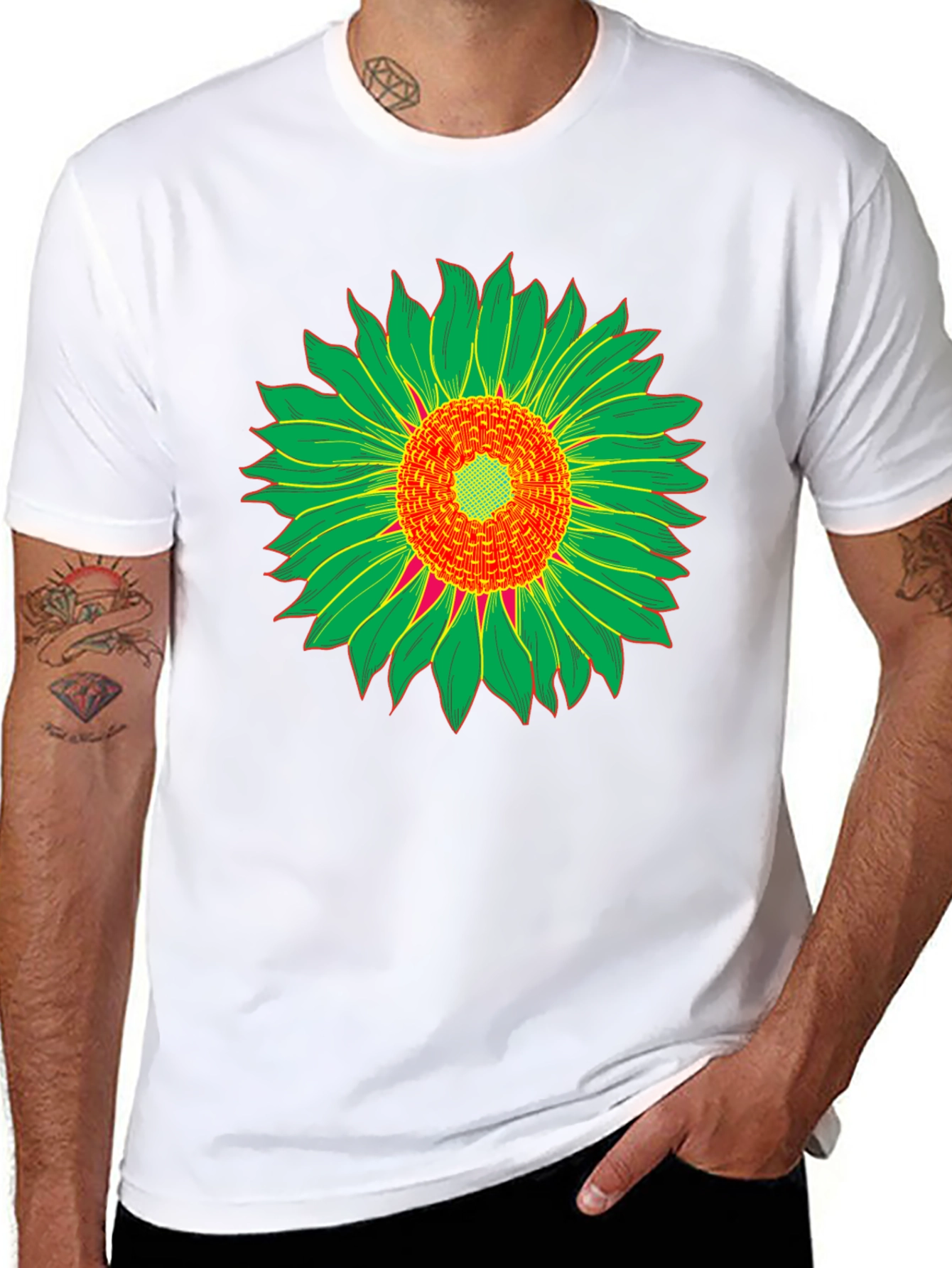 Black T-Shirt with Sunflower Graphic Print