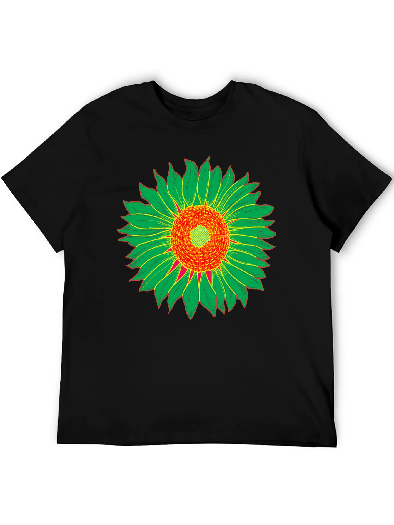 Black T-Shirt with Sunflower Graphic Print