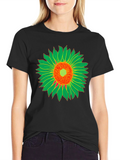 Black T-Shirt with Sunflower Graphic Print