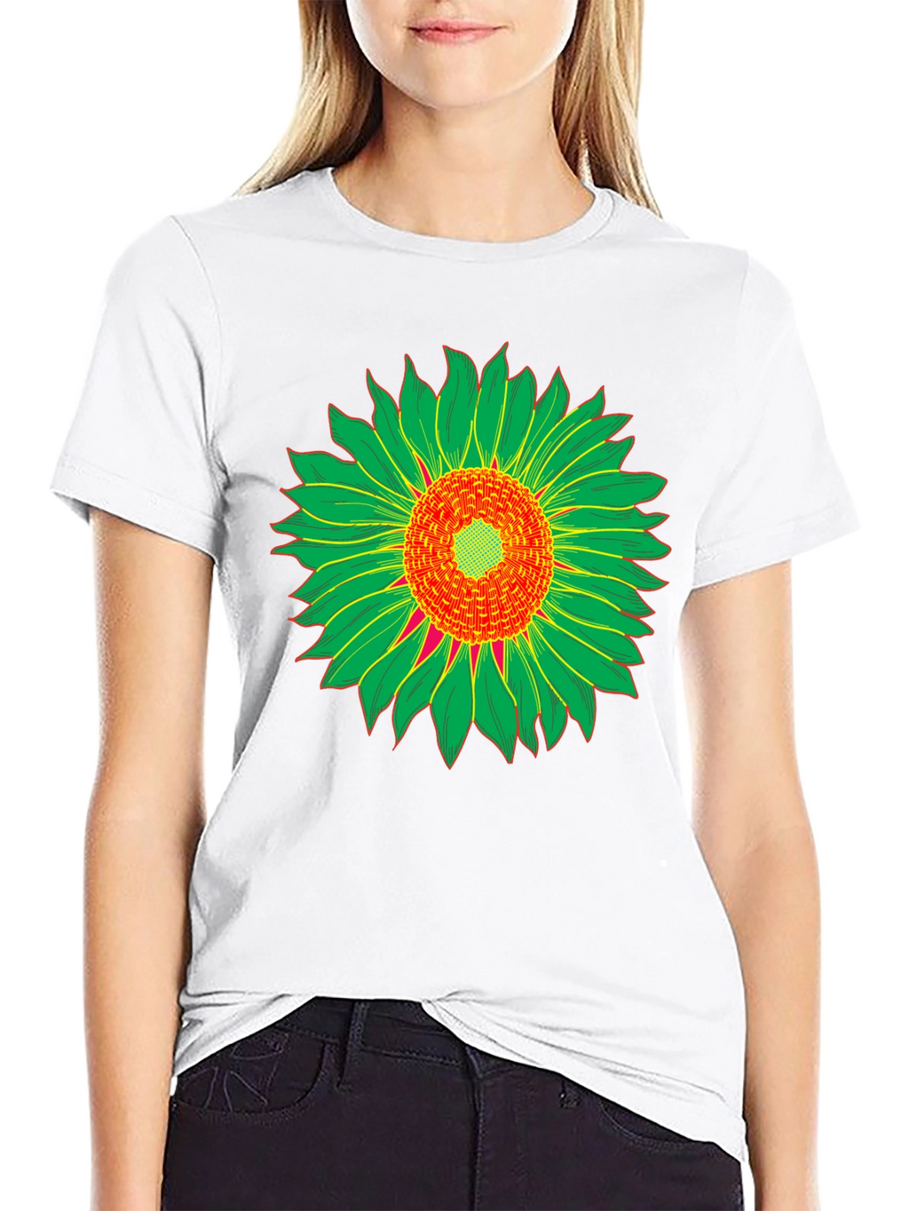 Black T-Shirt with Sunflower Graphic Print