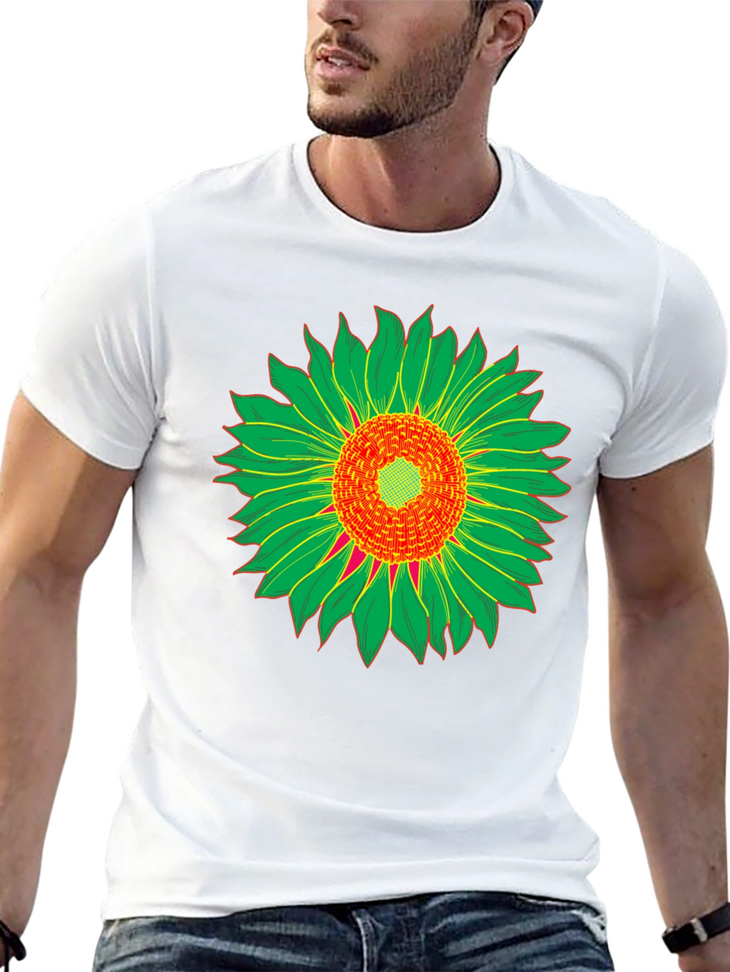 Black T-Shirt with Sunflower Graphic Print